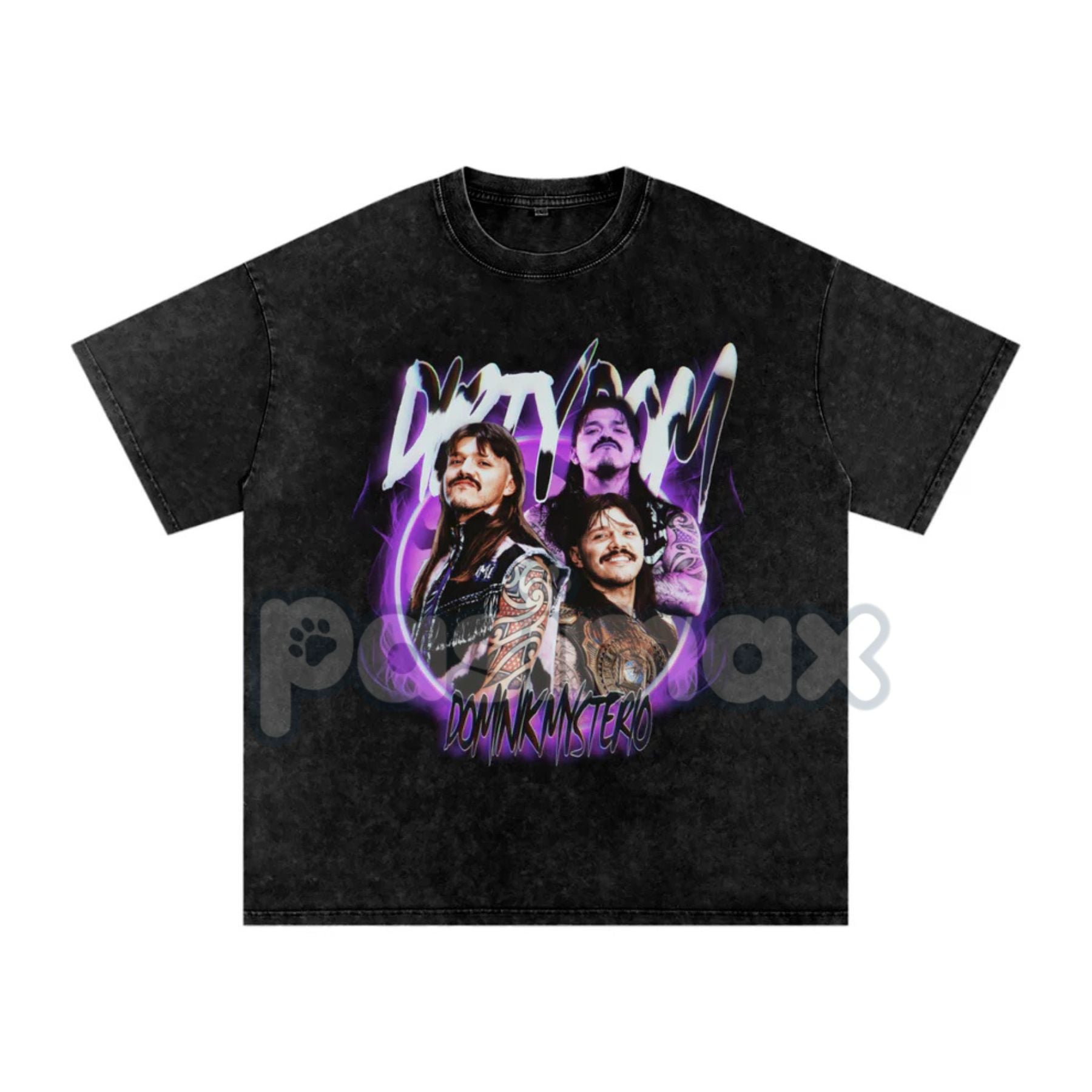 Pasimax Dominik Mysterio "Dirty Dom" Vintage T-Shirt – WWE The Judgment Day Retro Graphic Tee — detail close-up