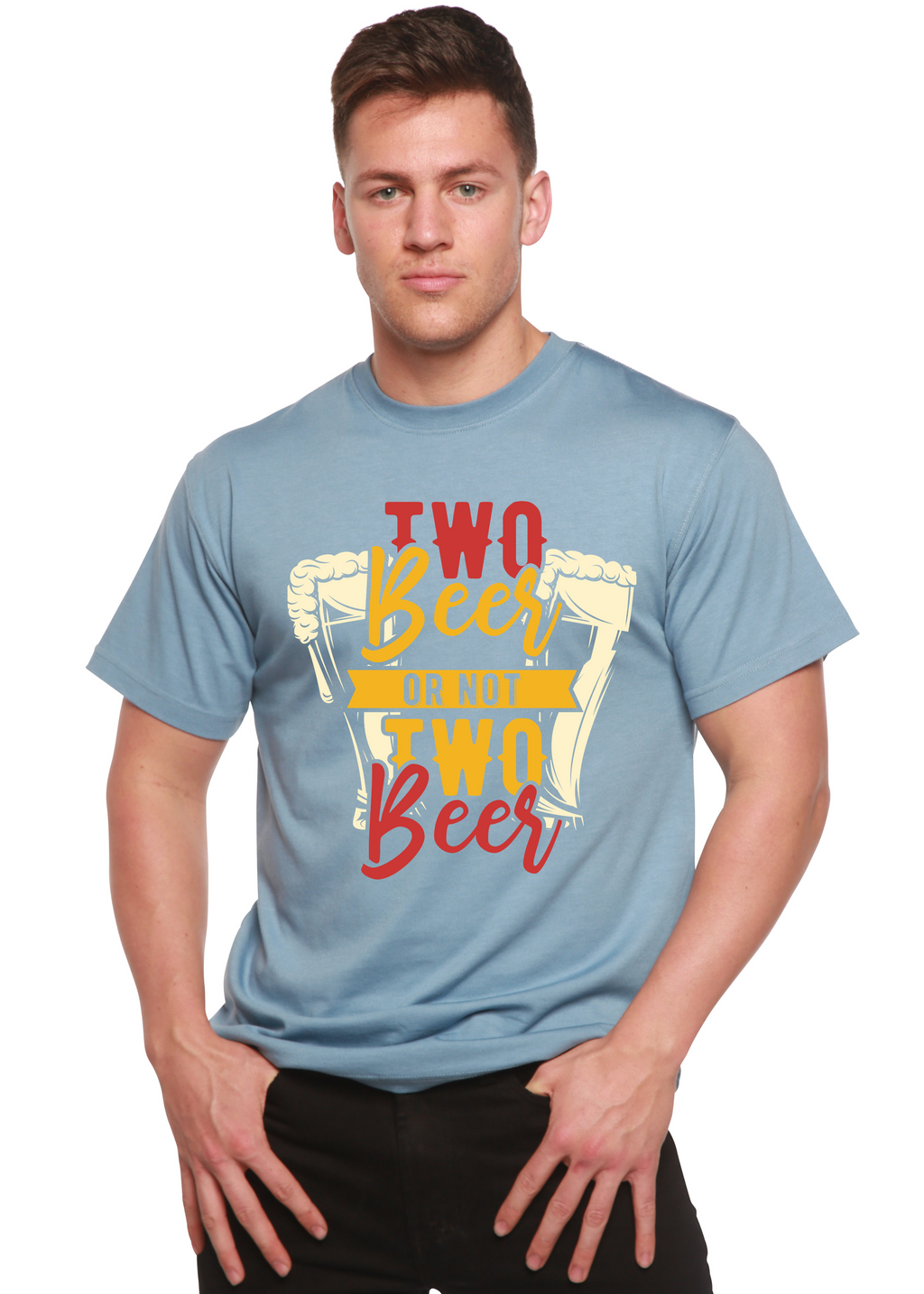 Spun Bamboo Two Beer Men's Bamboo Viscose/Organic Cotton Short Sleeve Graphic T-Shirt — back view