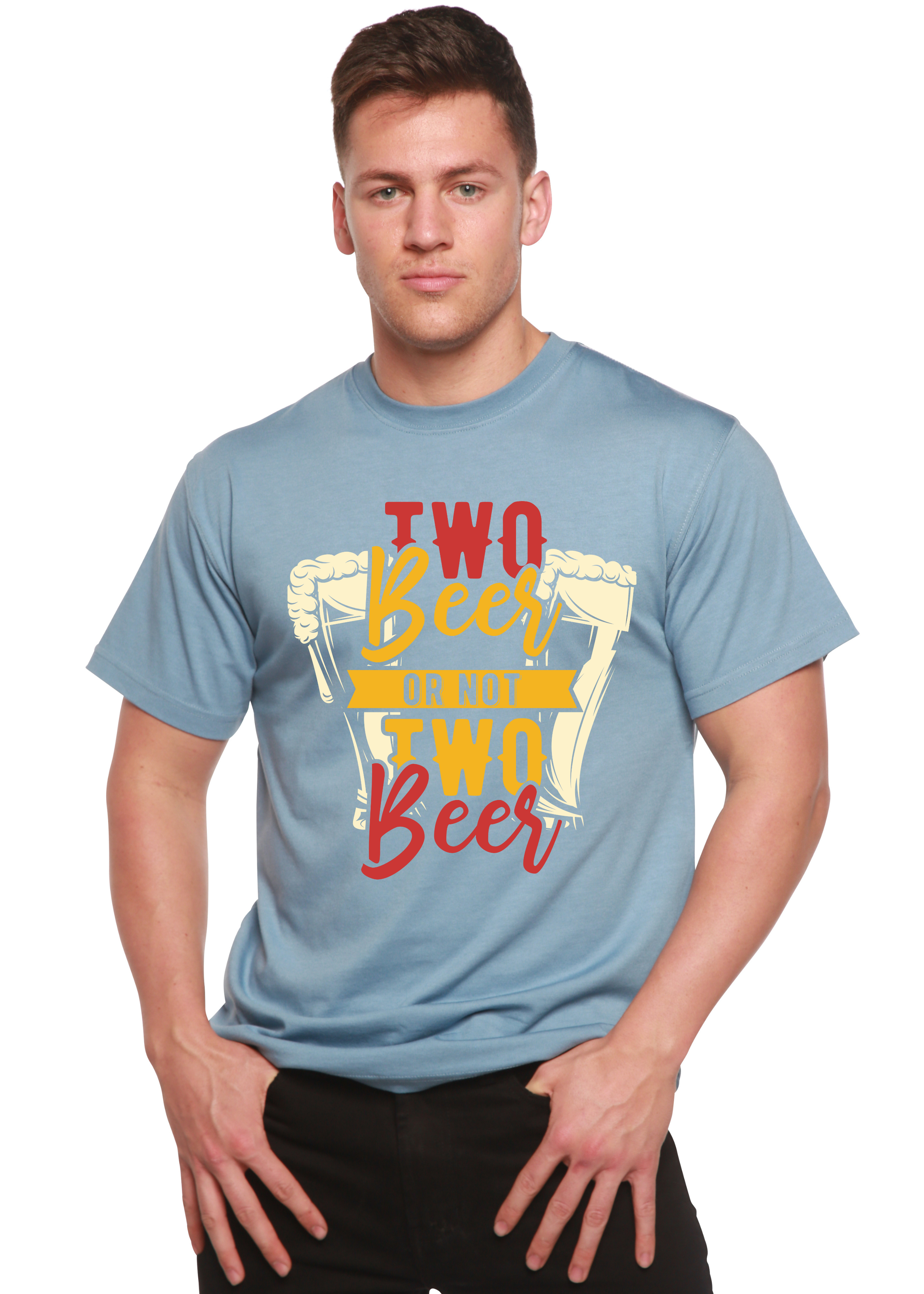 Spun Bamboo Two Beer Men's Bamboo Viscose/Organic Cotton Short Sleeve Graphic T-Shirt — back view