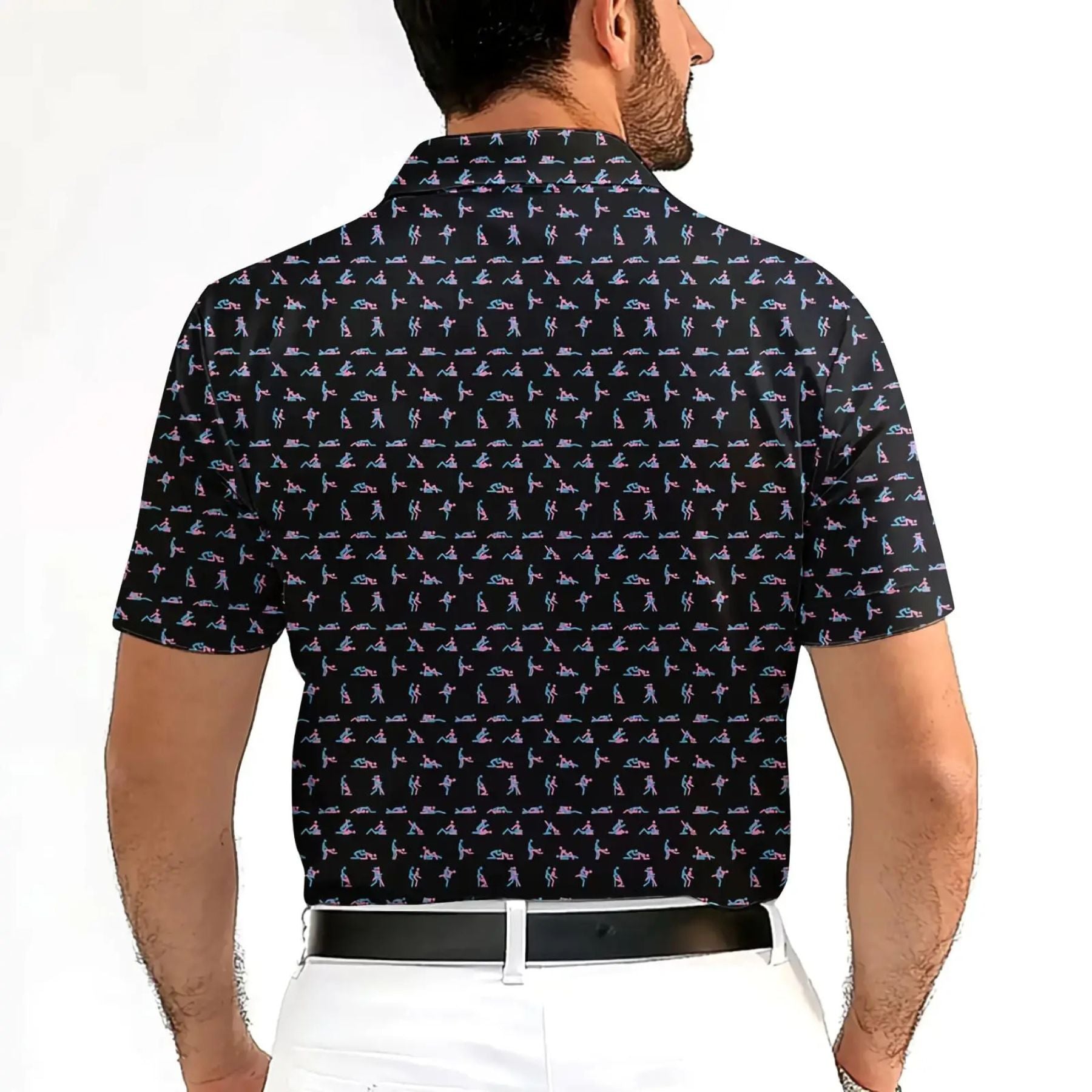 Pasimax Stick Figure S-e-x Ed Polo Shirt — detail close-up
