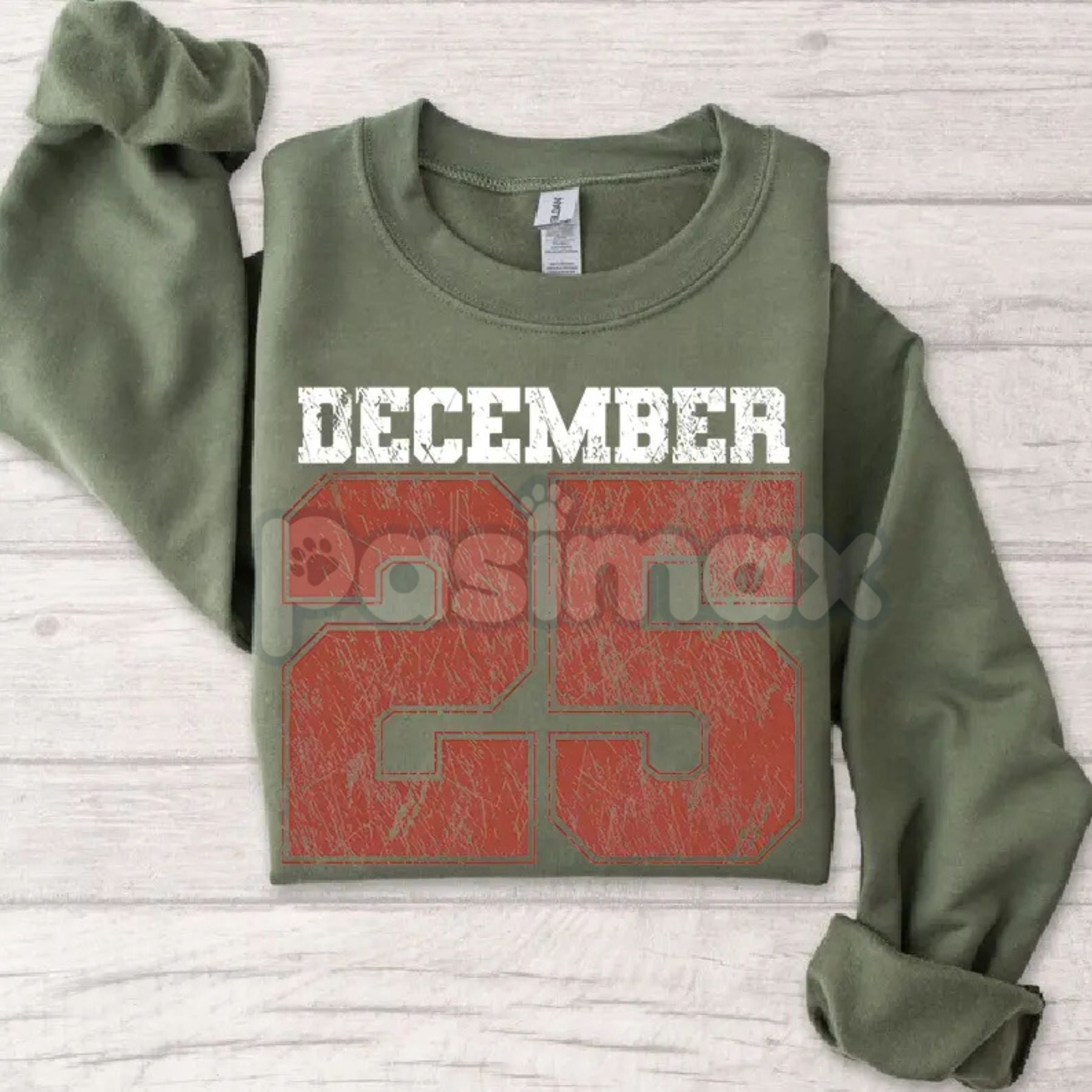 Pasimax Retro December 25th Christmas Sweatshirt – Vintage Holiday Clothing Crewneck for Women — detail close-up