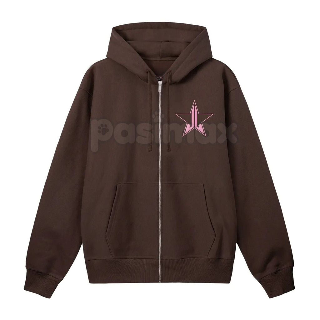 Pasimax No Decaf Brown Zip-Up Hoodie — detail close-up