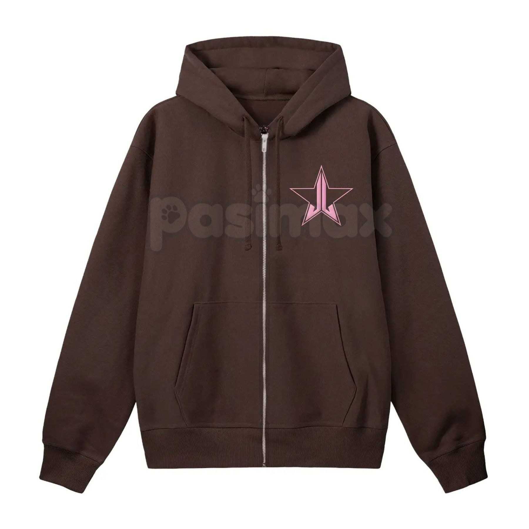 Pasimax No Decaf Brown Zip-Up Hoodie — detail close-up