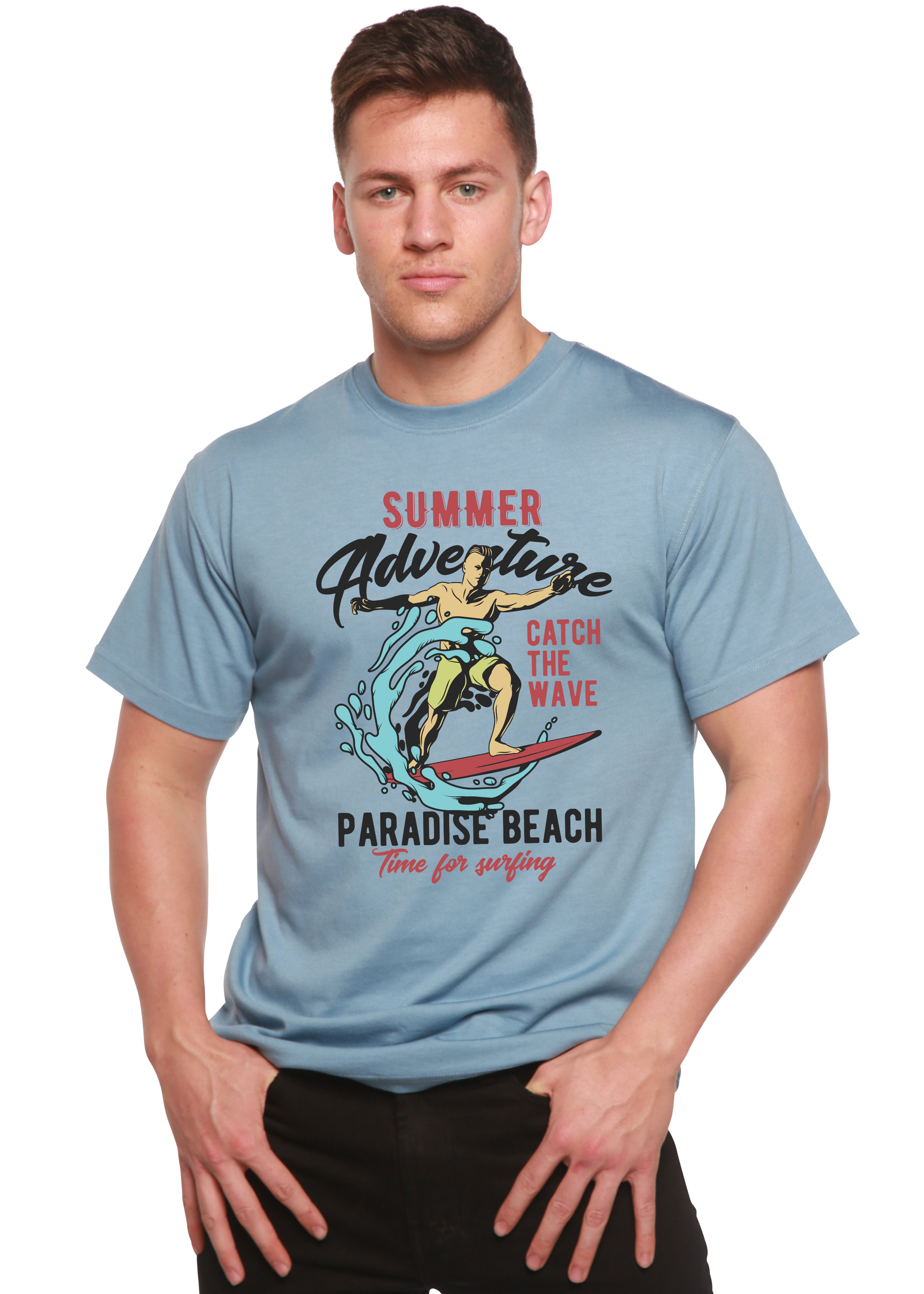 Spun Bamboo Catch The Wave Men's Bamboo Viscose/Organic Cotton Short Sleeve Graphic T-Shirt — side view