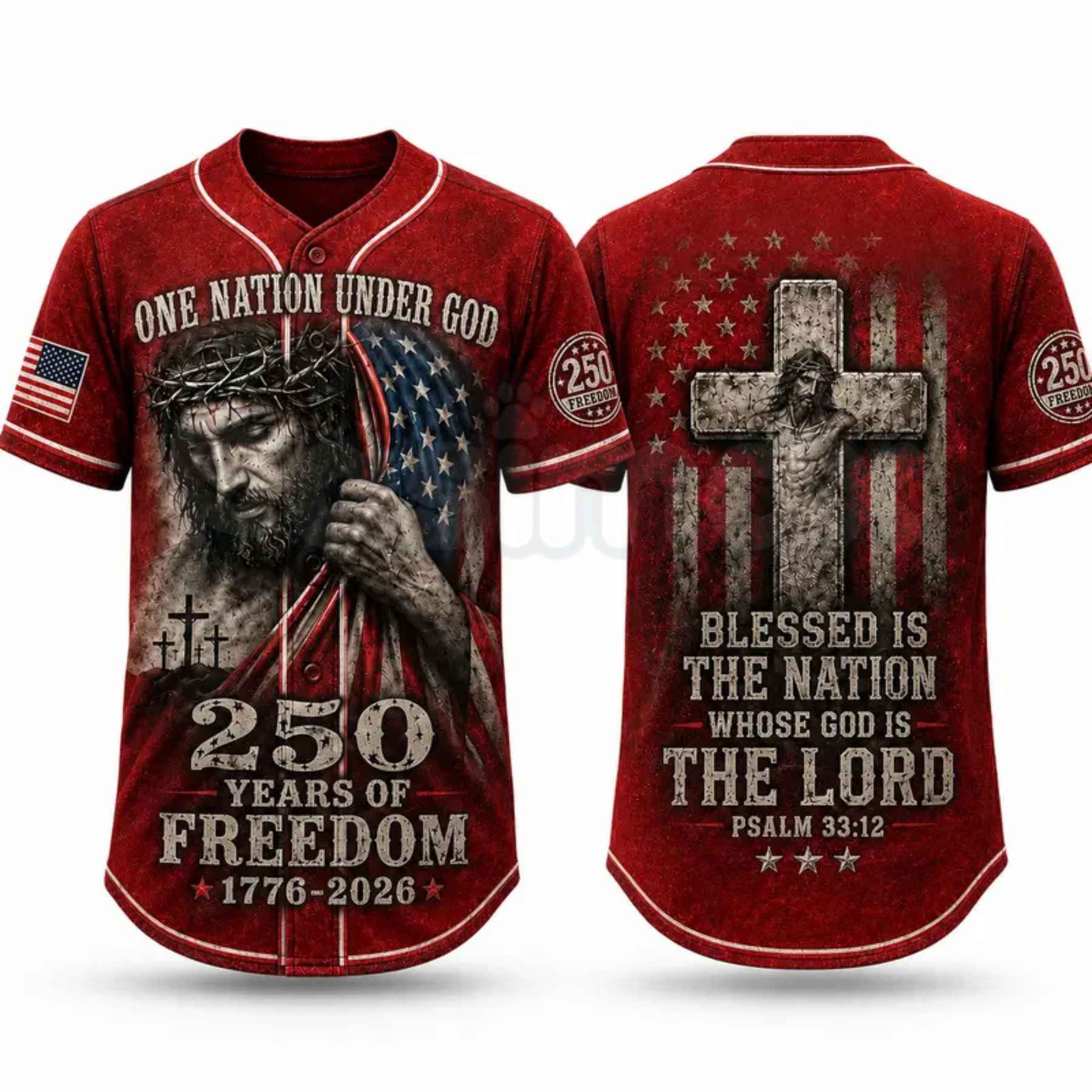 Christian Faith USA 250 Years of Freedom Baseball Jersey – Patriotic 1776–2026 Semiquincentennial Faith Shirt