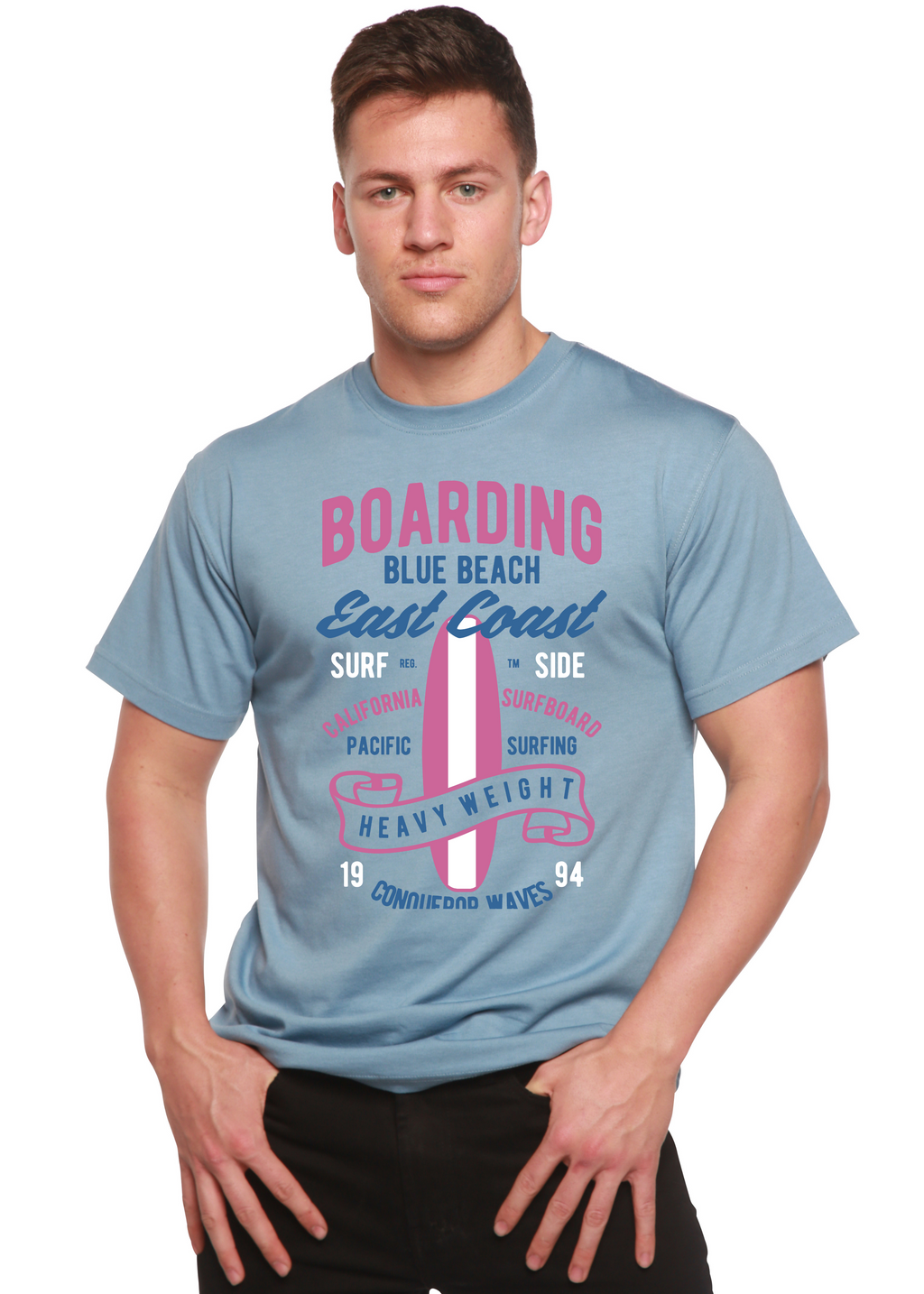 Boarding Blue Beach Men's Bamboo Viscose/Organic Cotton Short Sleeve Graphic T-Shirt — view 3
