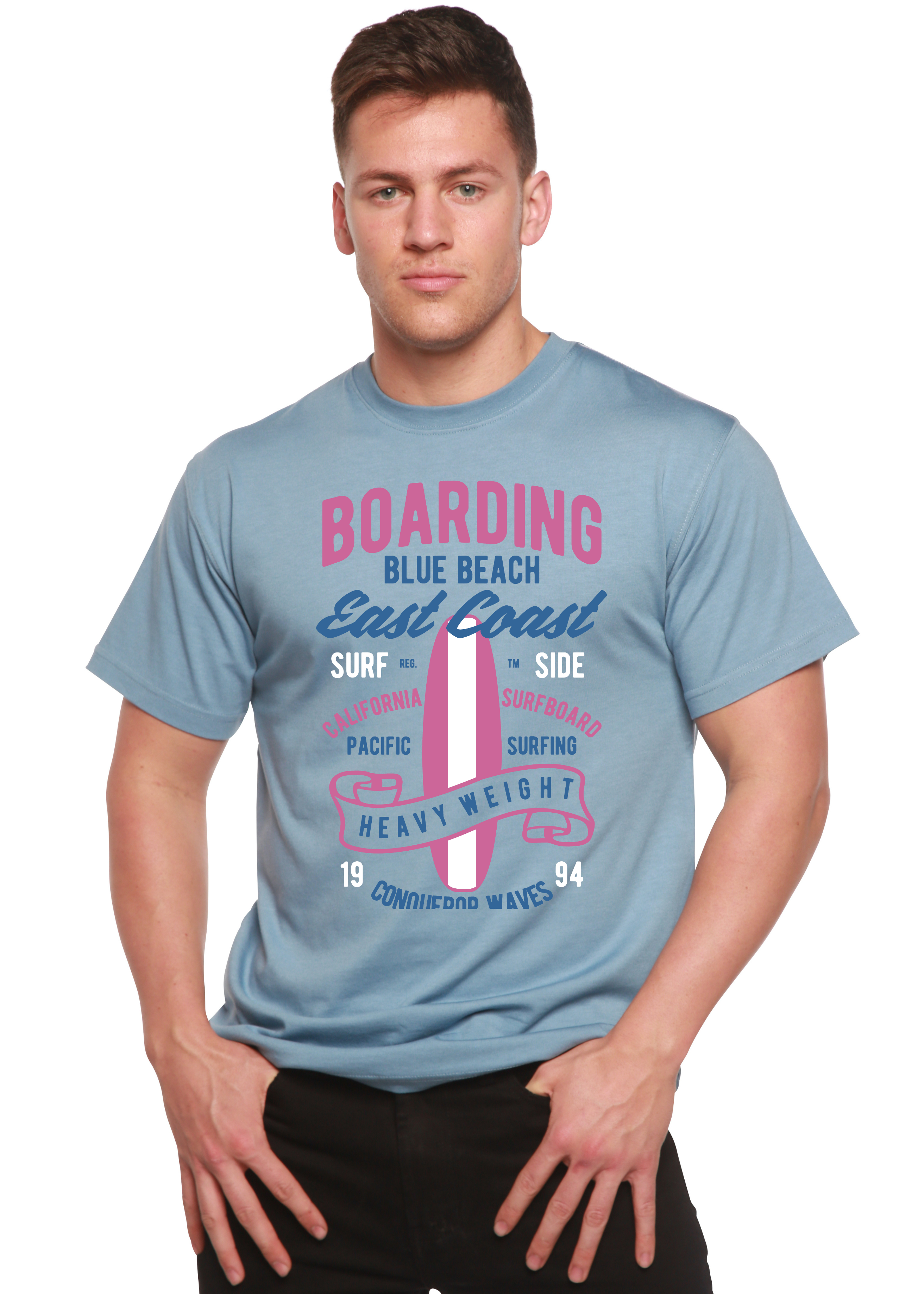Boarding Blue Beach Men's Bamboo Viscose/Organic Cotton Short Sleeve Graphic T-Shirt — view 3