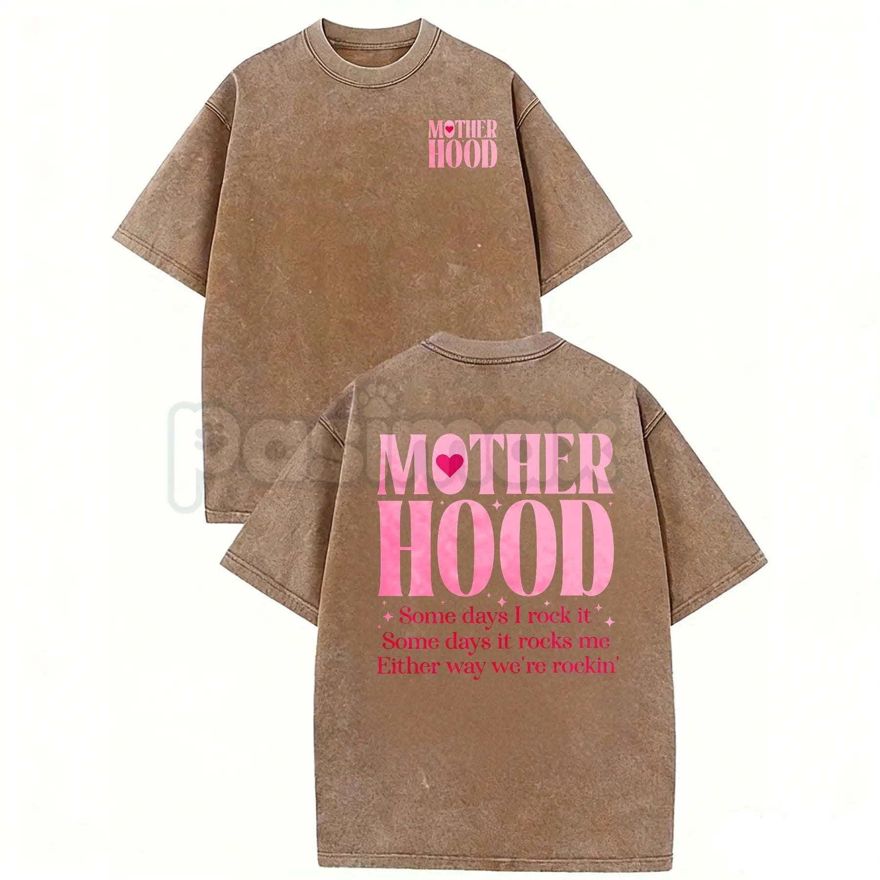 Pasimax Motherhood Vintage Washed Tee – Aesthetic Minimalist Mom Life Graphic T-Shirt — detail close-up