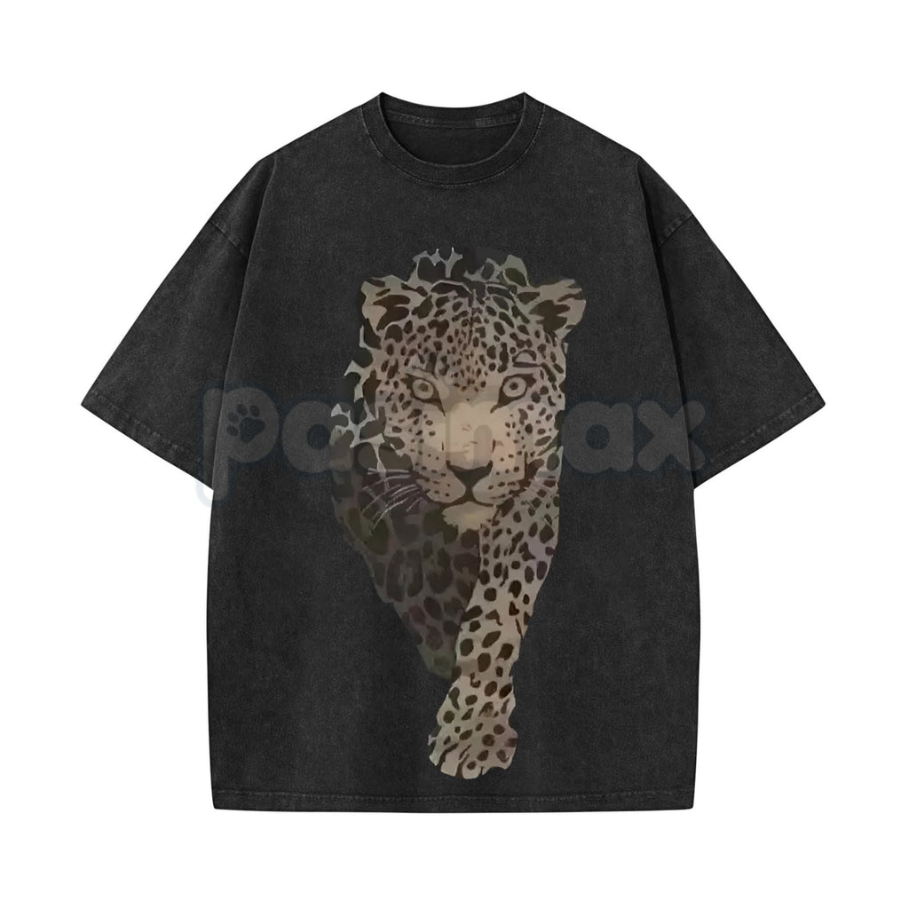 Leopard Print Women's Vintage Washed T-Shirt – Casual Animal Print Graphic Tee, Retro Lightweight Cotton Boho Streetwear