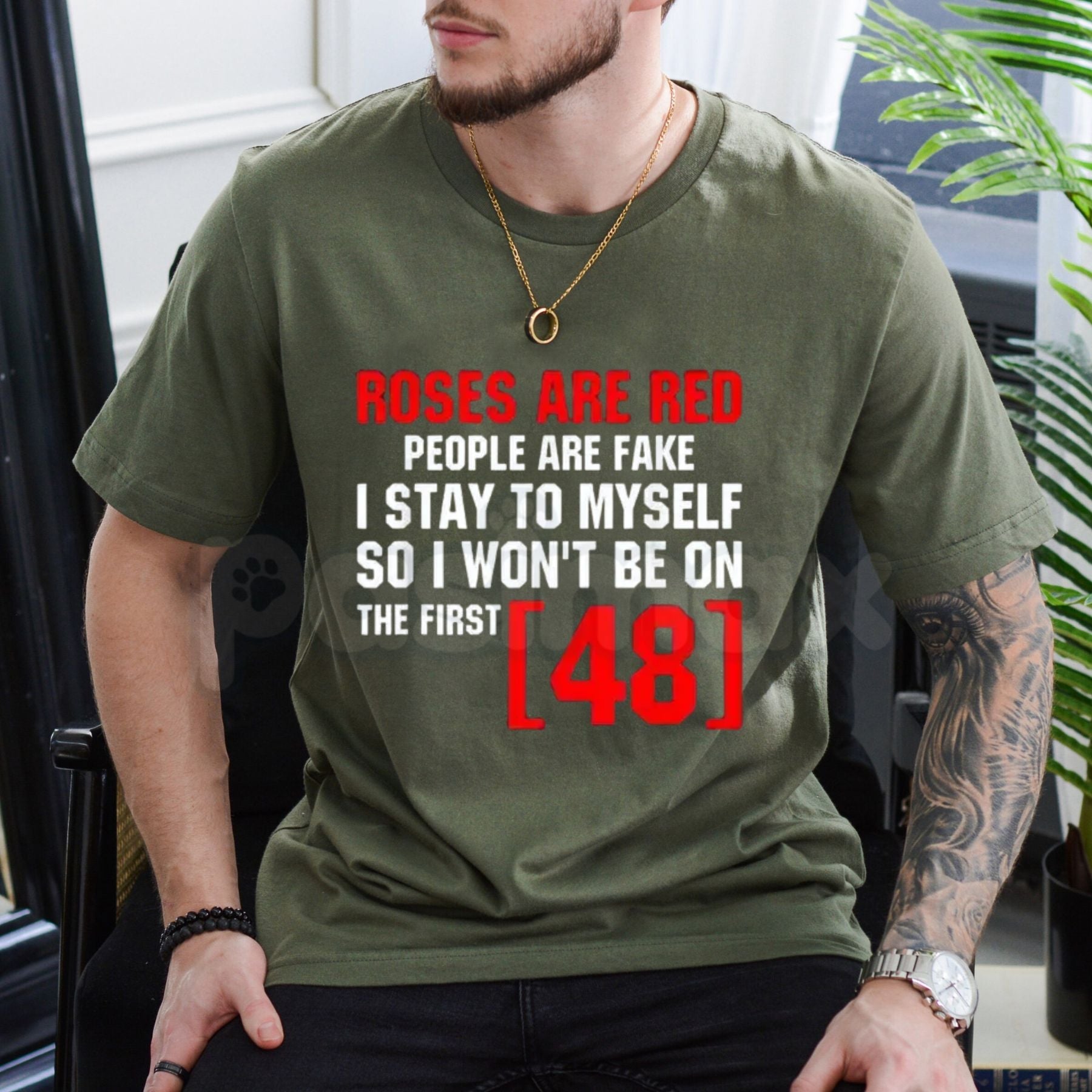 "Red Roses Are Fake" First 48 T-Shirt – People Stay To Myself Realist Graphic Tee, Premium 100% Cotton Solitude Statement Top, Soft Lived-In Heavyweight Street Loyalty Shirt, Made in USA