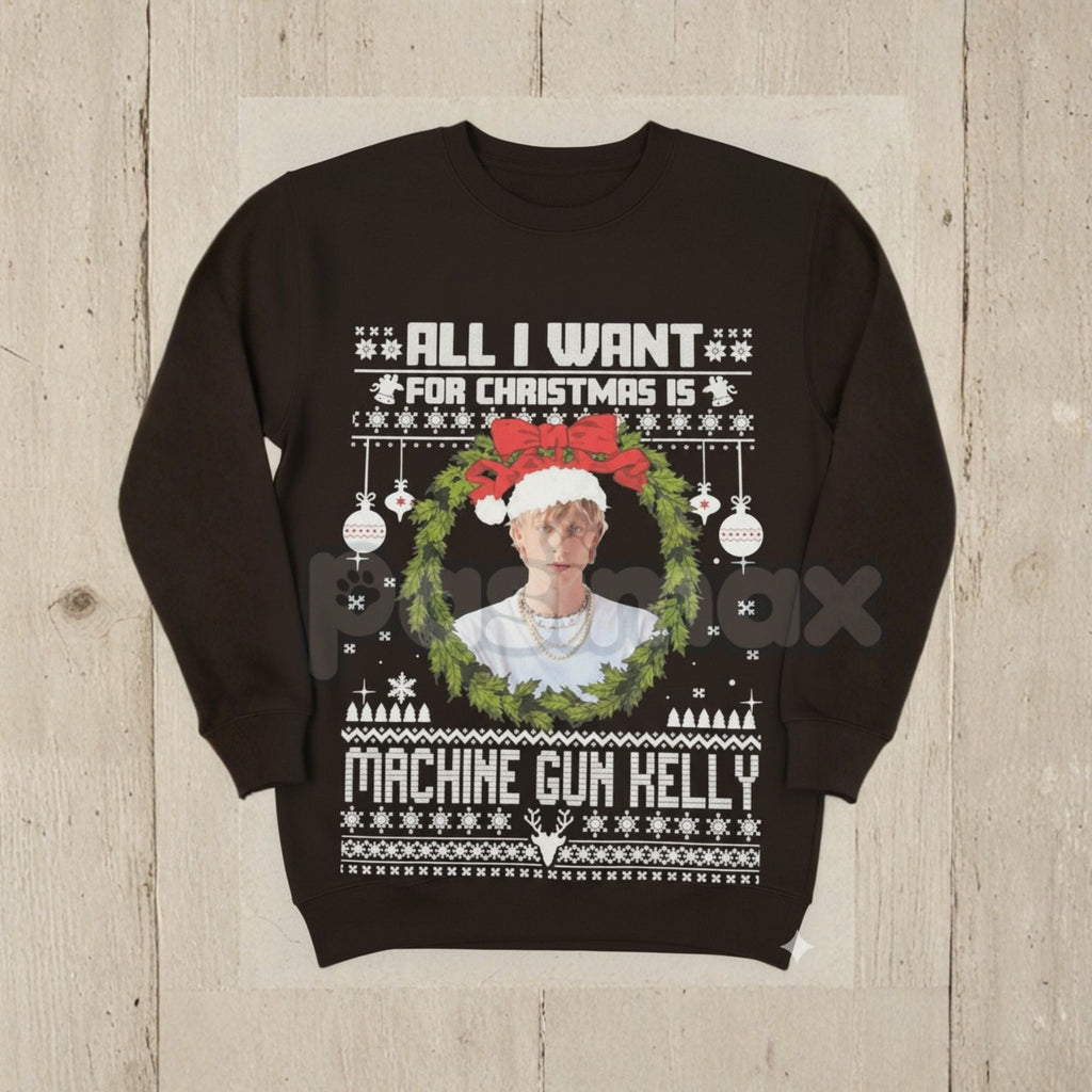 Pasimax MGK "All I Want For Xmas" Sweatshirt – Machine Gun Kelly Music Holiday Crewneck — lifestyle context