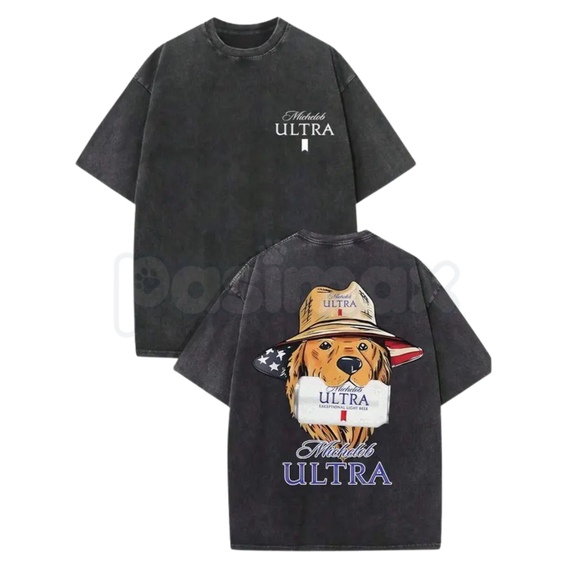 Pasimax Michelob Ultra American Dog Vintage Washed T-Shirt — detail close-up