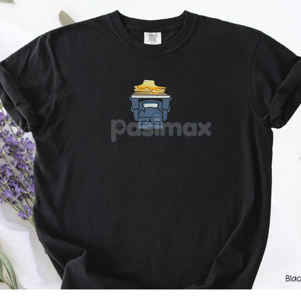Pasimax Embroidered Mini Pekka Pancake Comfort Colors T-Shirt — detail close-up