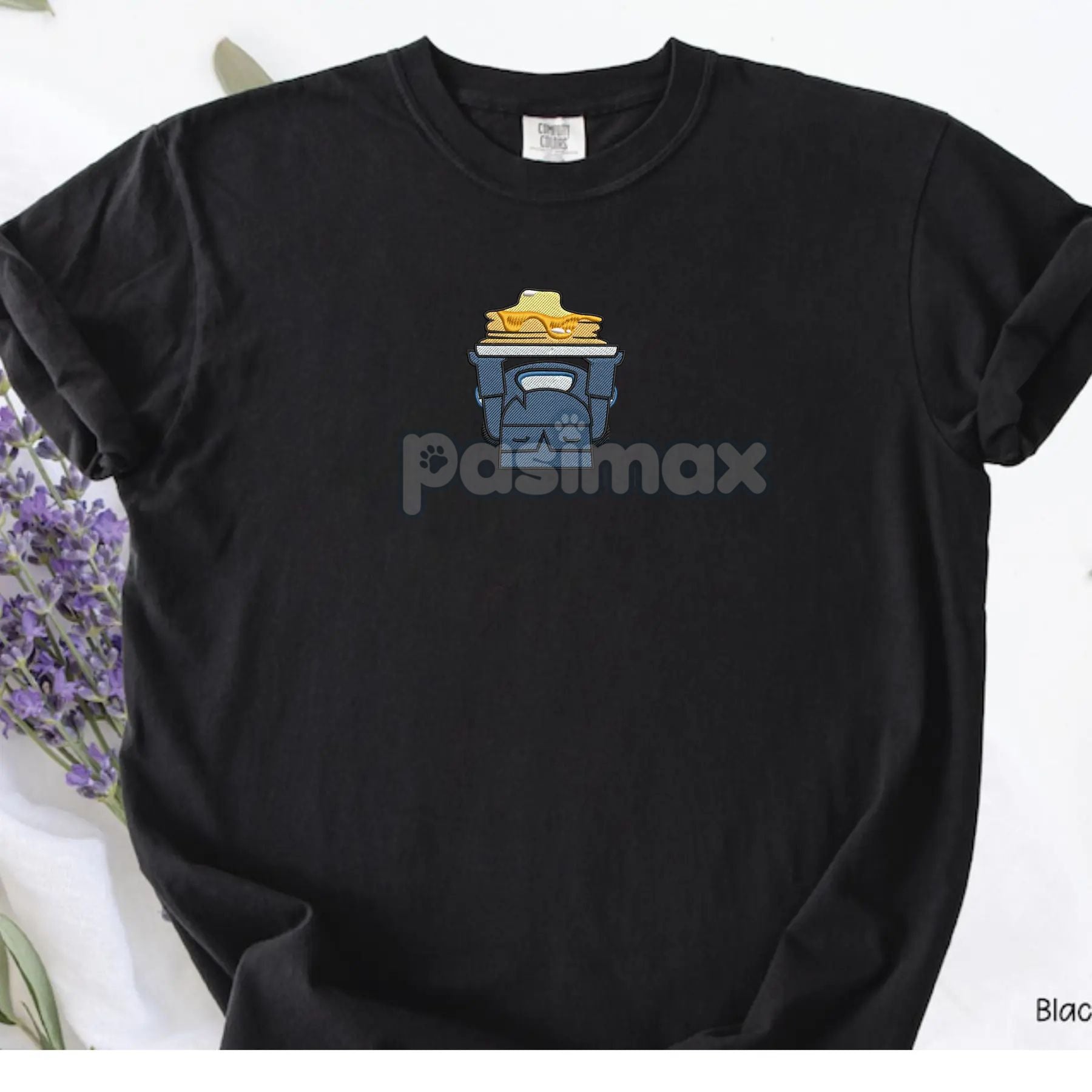 Pasimax Embroidered Mini Pekka Pancake Comfort Colors T-Shirt — detail close-up