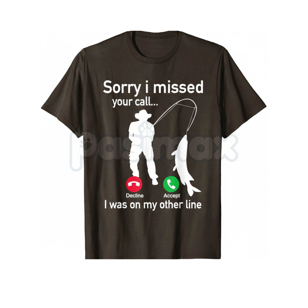 Pasimax Funny Fishing Phone Call T-Shirt - Hooked Fishing Line Graphic Tee, Sarcastic Fisherman Out of Office Shirt, Premium 