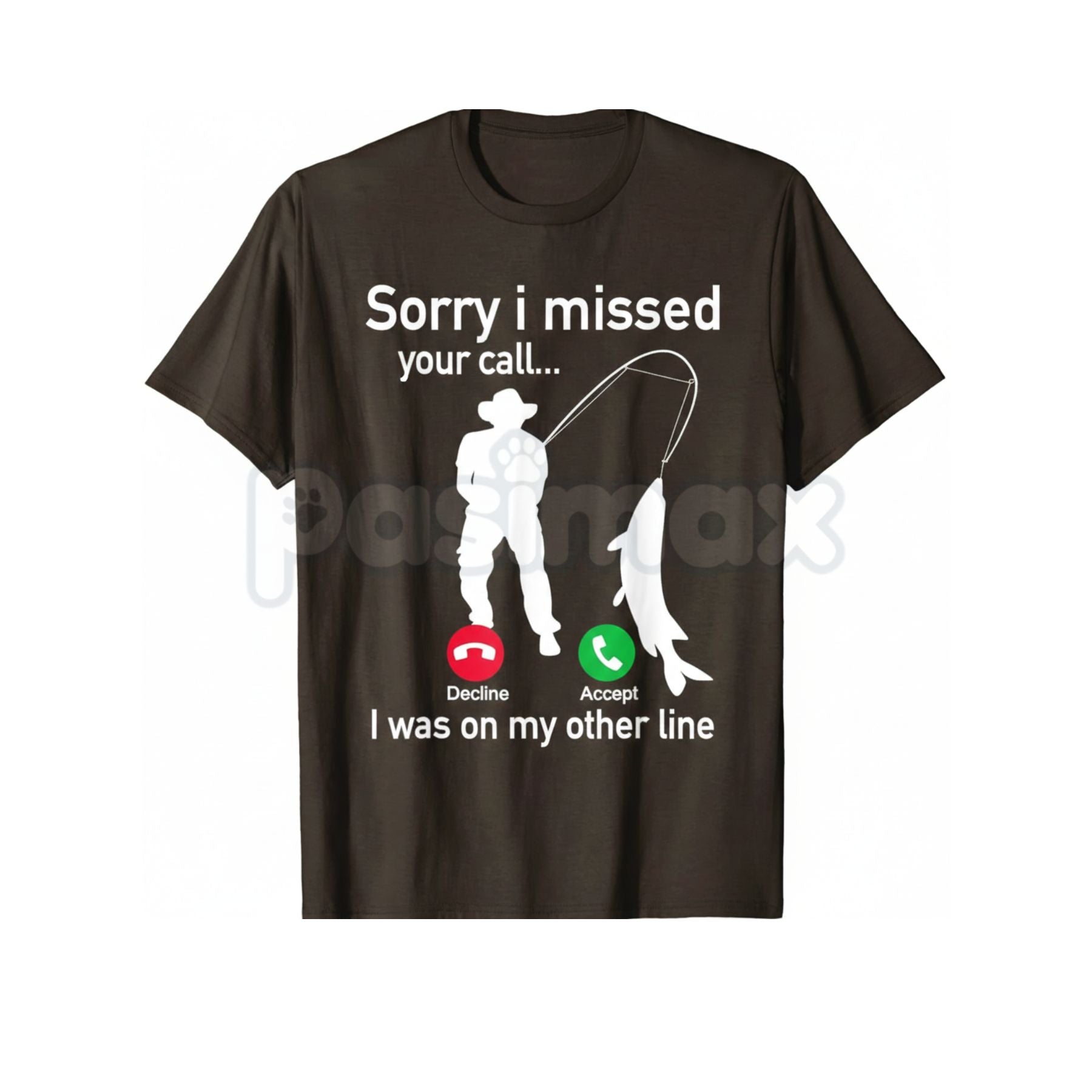Pasimax Funny Fishing Phone Call T-Shirt - Hooked Fishing Line Graphic Tee, Sarcastic Fisherman Out of Office Shirt, Premium 