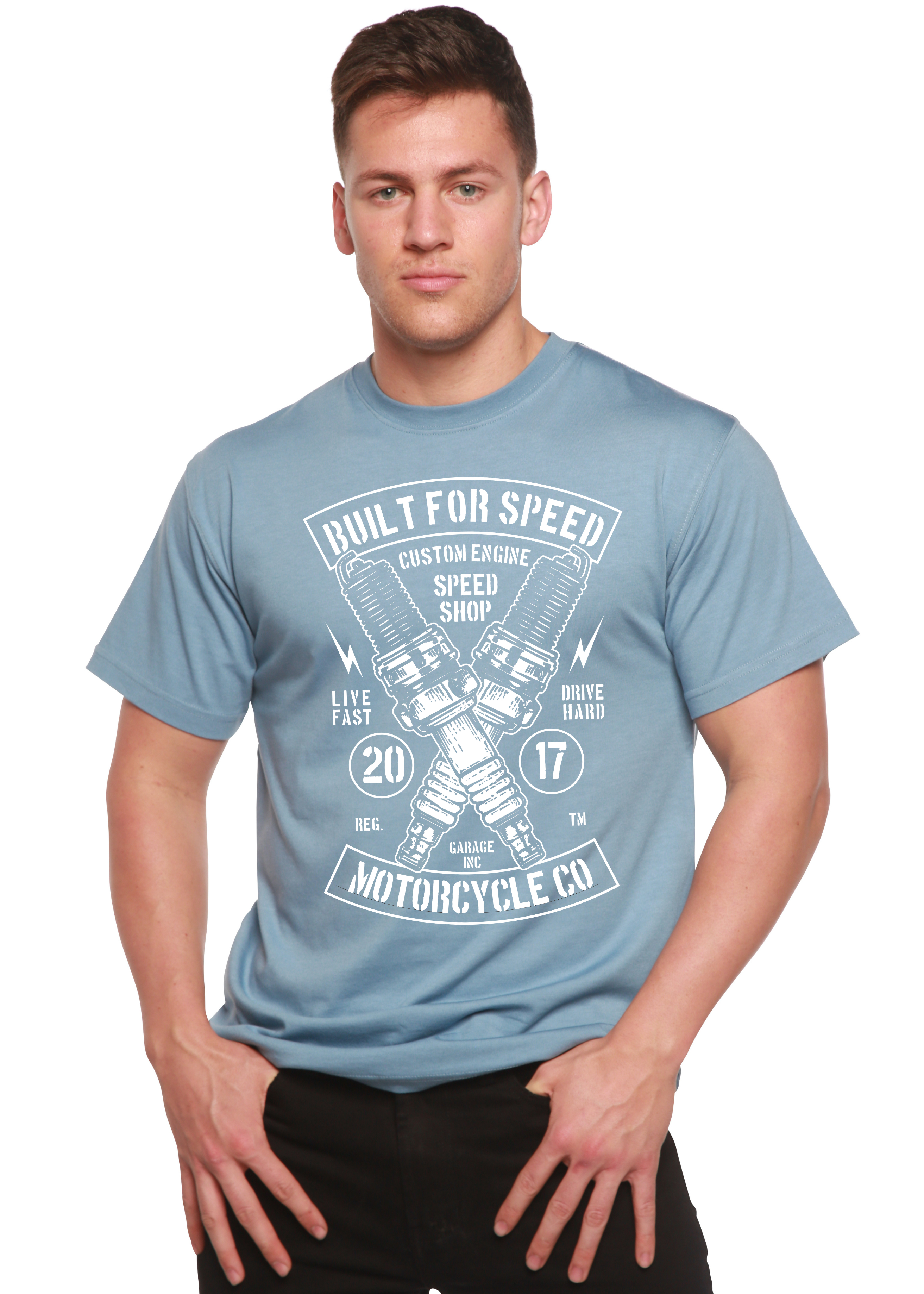 Spun Bamboo Built For Speed Men's Bamboo Viscose/Organic Cotton Short Sleeve Graphic T-Shirt — back view
