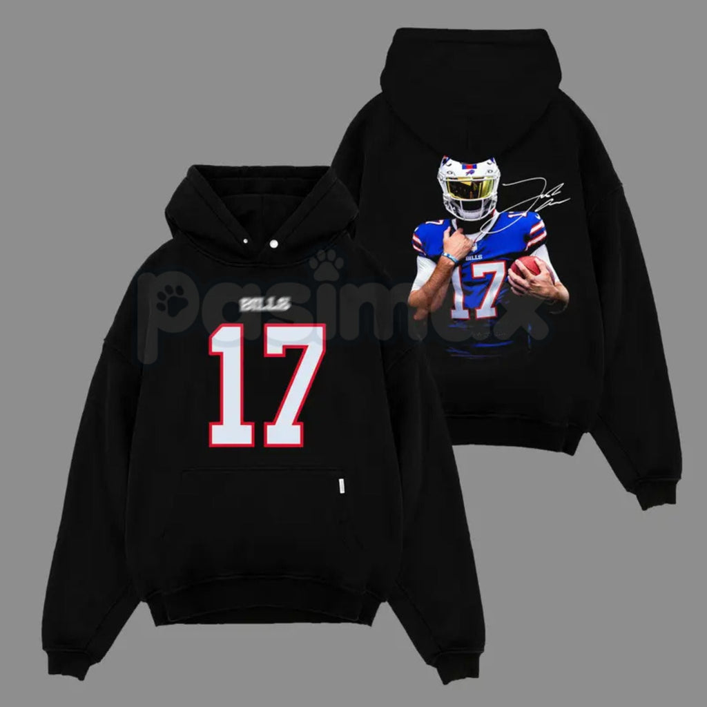 Pasimax Bills Mafia Fit – Josh Allen 17 MVP Cotton Hoodie, Soft & Comfortable Sweatshirt and T-Shirt — side view