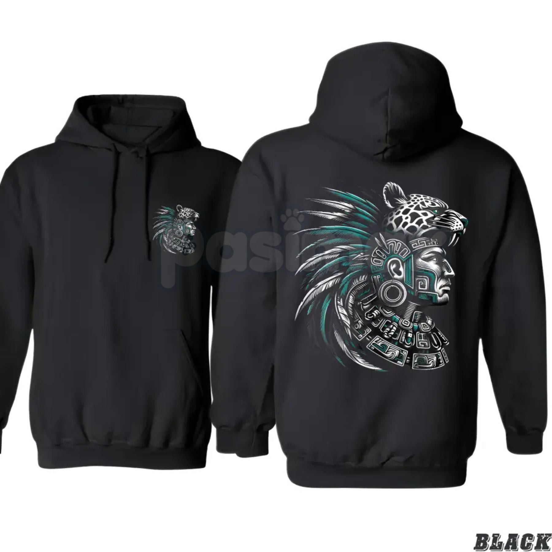 Pasimax Aztec Art Chicano Graphic Oversized Hoodie – Indigenous Mex Clothes Pullover, Unisex Cultural Streetwear — detail clo