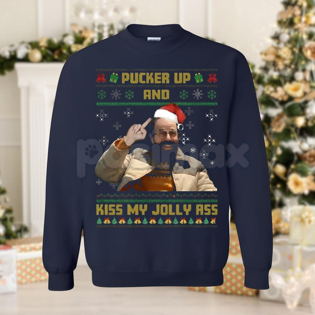 Pasimax Pucker Up And Kiss My Jolly Ass Shirt | Irreverent Funny Christmas Crewneck | Sarcastic Holiday Jumper | Rude Xmas Gi