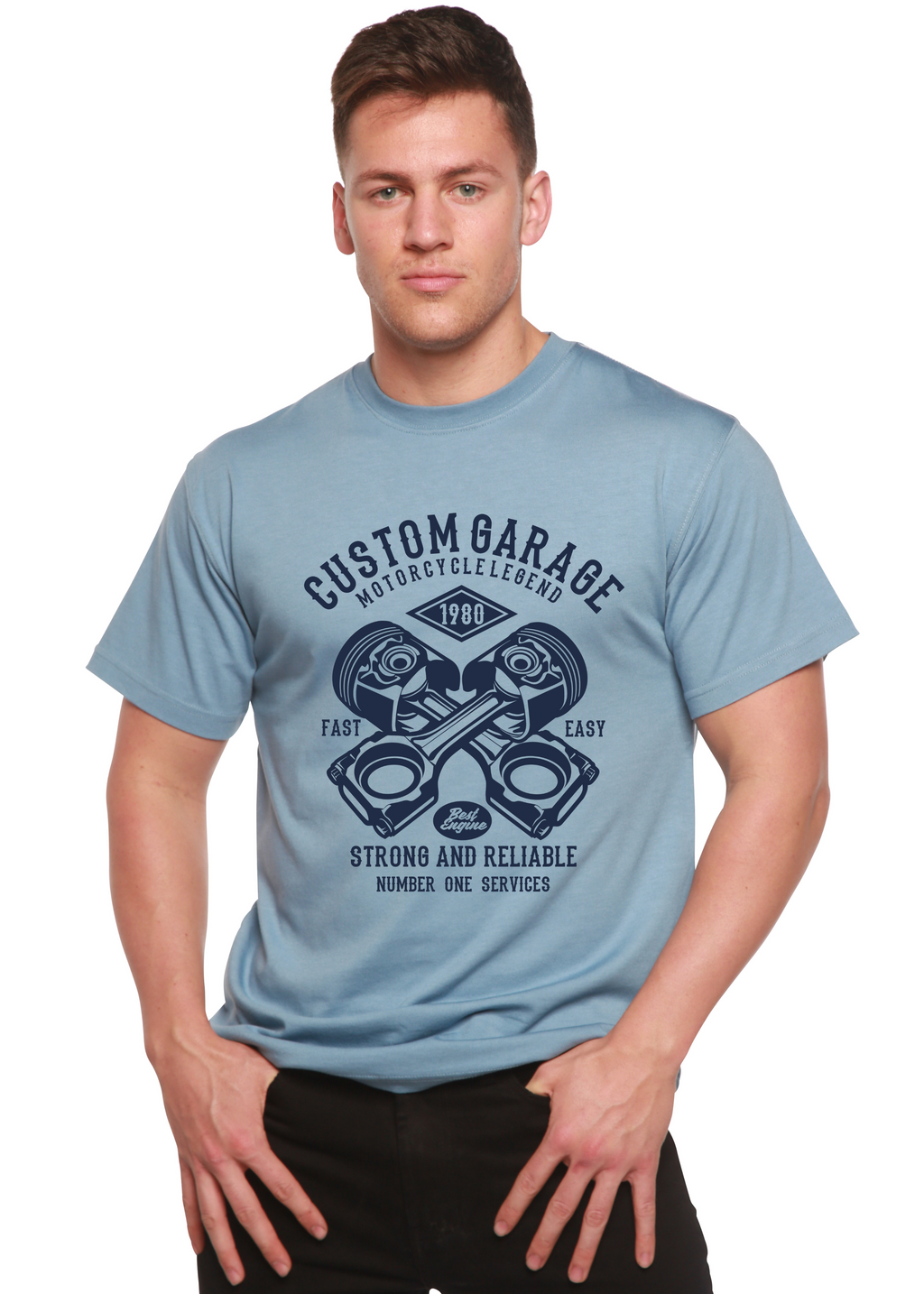 Spun Bamboo Custom Garage Men's Bamboo Viscose/Organic Cotton Short Sleeve Graphic T-Shirt — back view