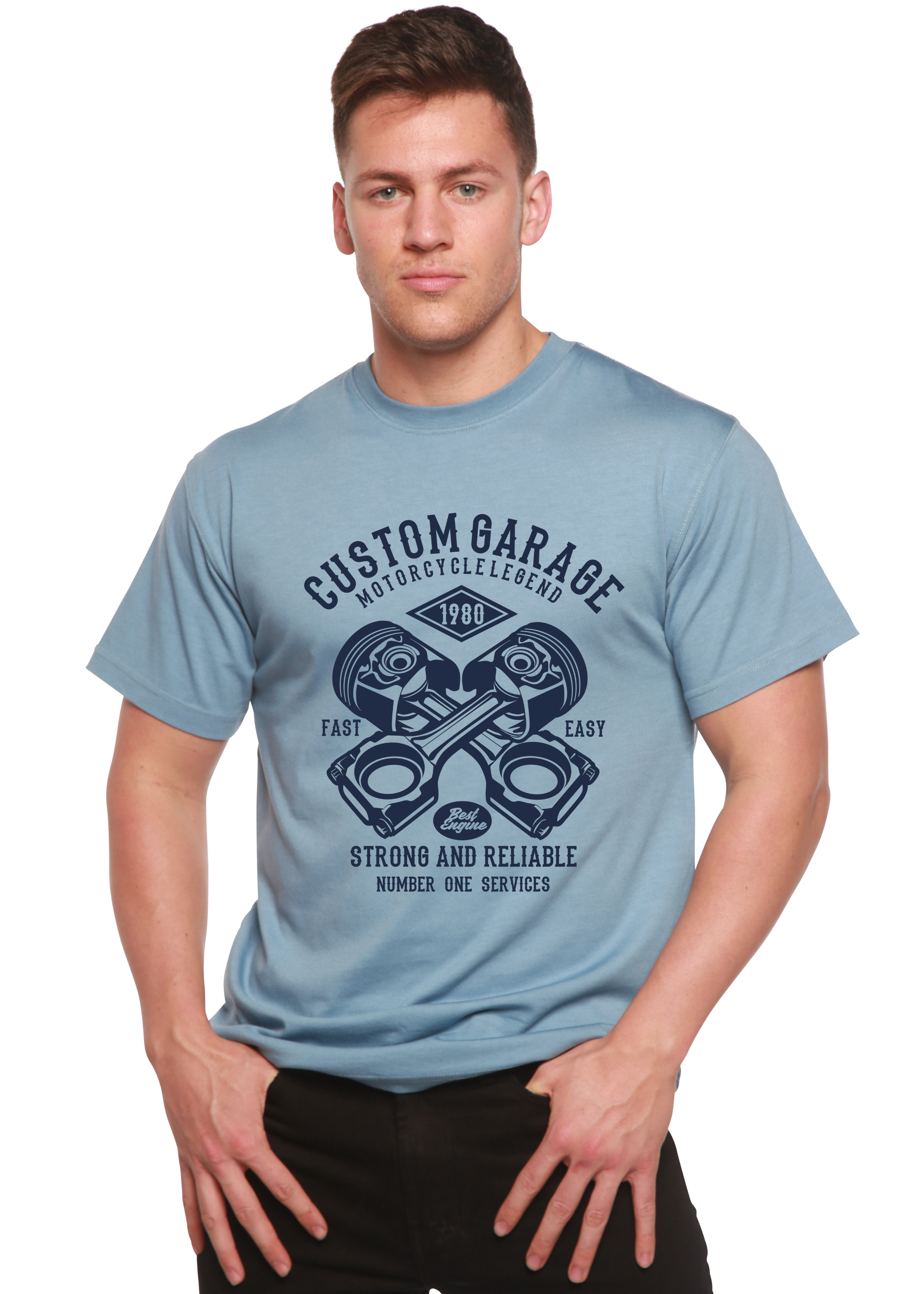 Spun Bamboo Custom Garage Men's Bamboo Viscose/Organic Cotton Short Sleeve Graphic T-Shirt — back view