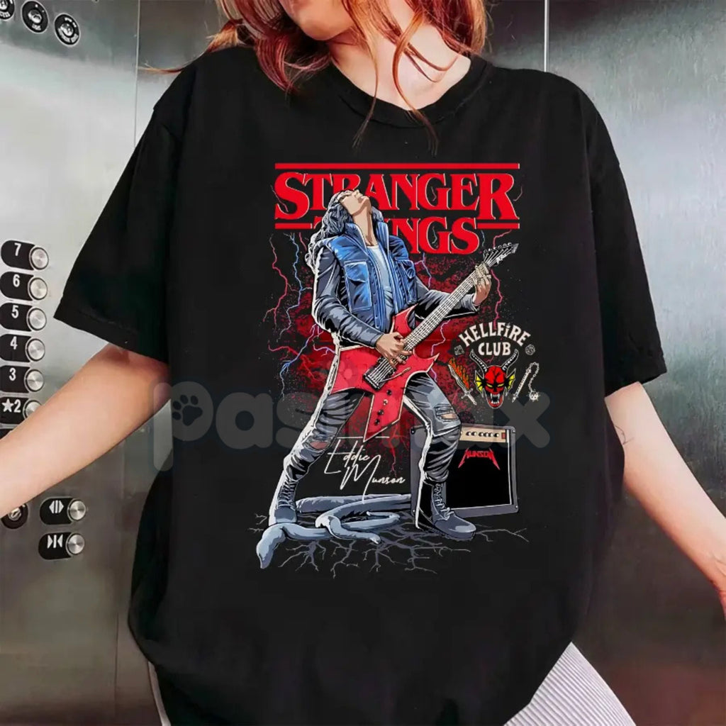 Pasimax Eddie Munson Tribute T-Shirt - Stranger Things Hellfire Club Leader Tee, Vintage Metal Dungeons & Dragons Apparel, 80