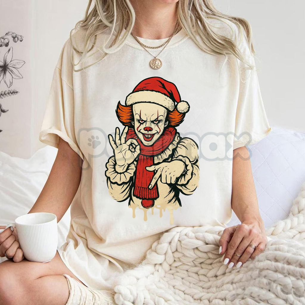 Pasimax Merry Creepmas "Six Seven" Hand Sign T-Shirt - Funny Christmas 6 7 Tee, Dark Humor Holiday Apparel — detail close-up