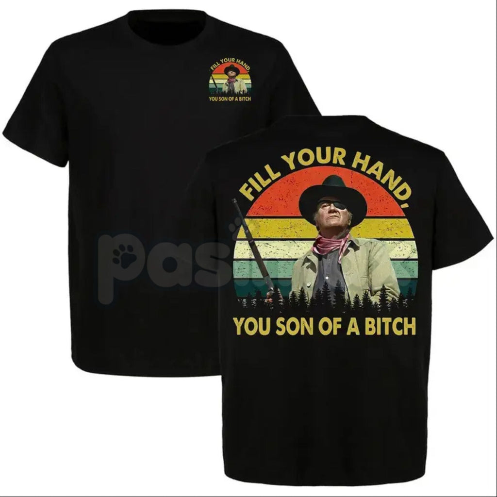 Pasimax John Wayne "The Duke" True Grit T-Shirt - Vintage Western Film Poster Tee, Fill Your Hand Action Graphic Shirt, Class