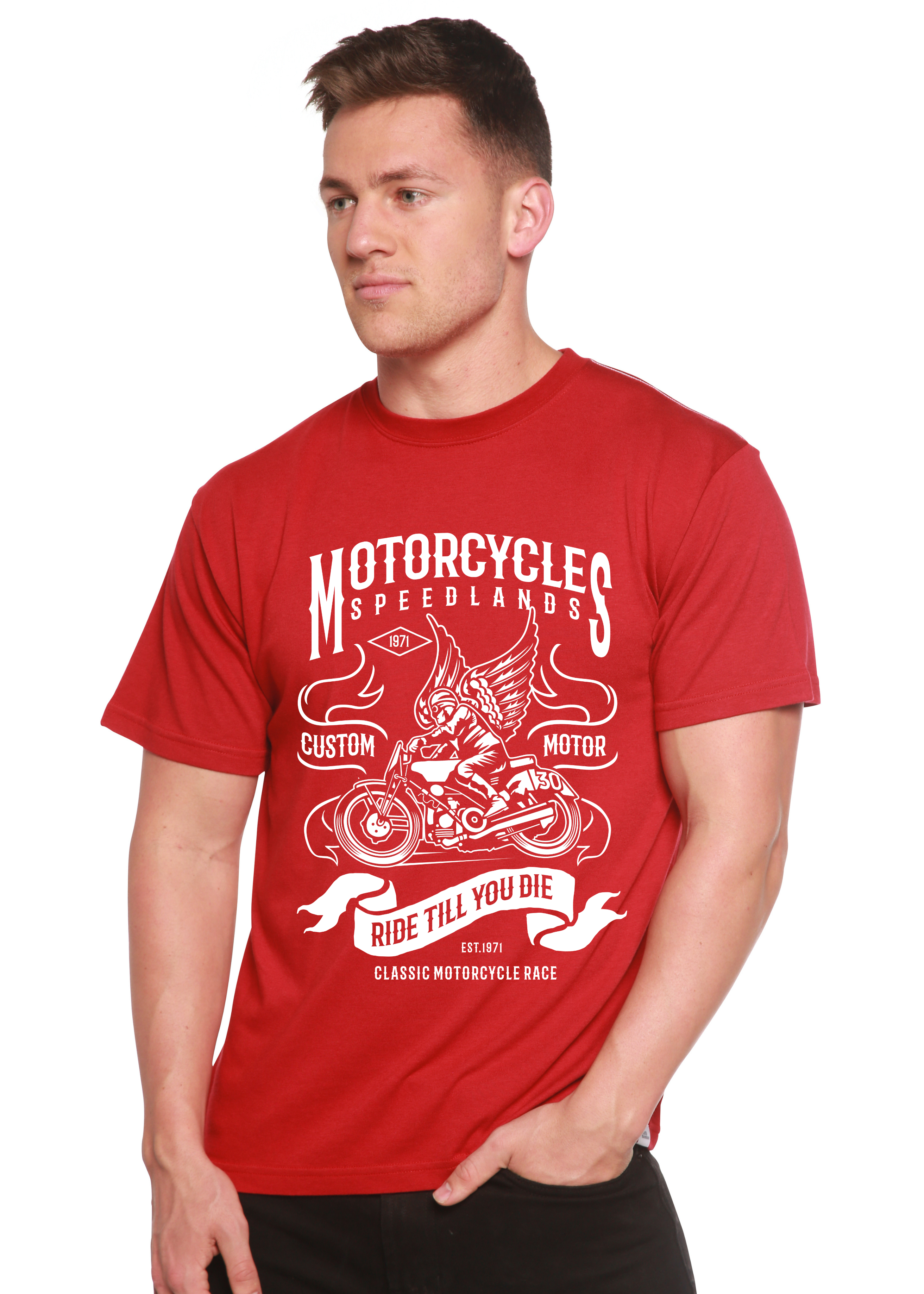 Spun Bamboo Motorcycles Men's Bamboo Viscose/Organic Cotton Short Sleeve Graphic T-Shirt — side view