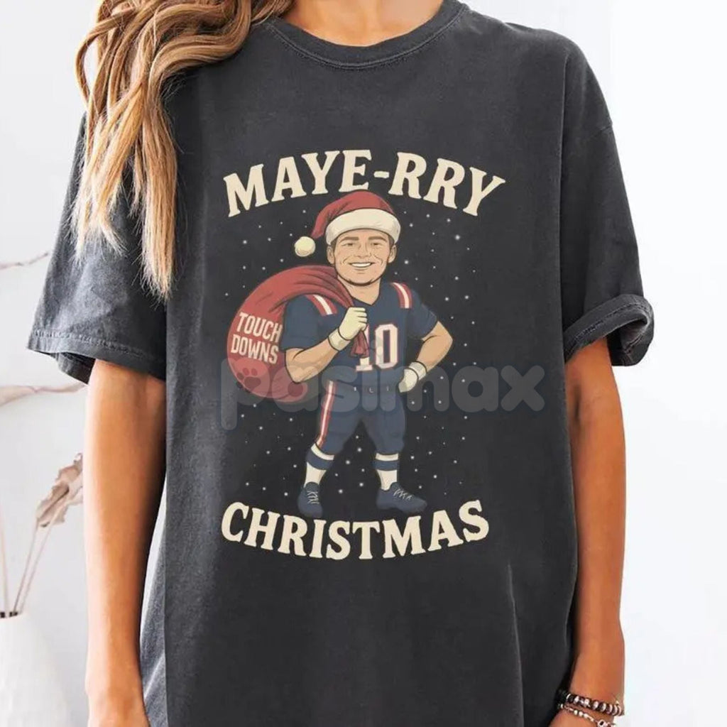 Pasimax Drake Maye New England Christmas T-Shirt - Patriots Unisex XMAS Gift, New England Football Tee, Casual NFL Fan Merch 