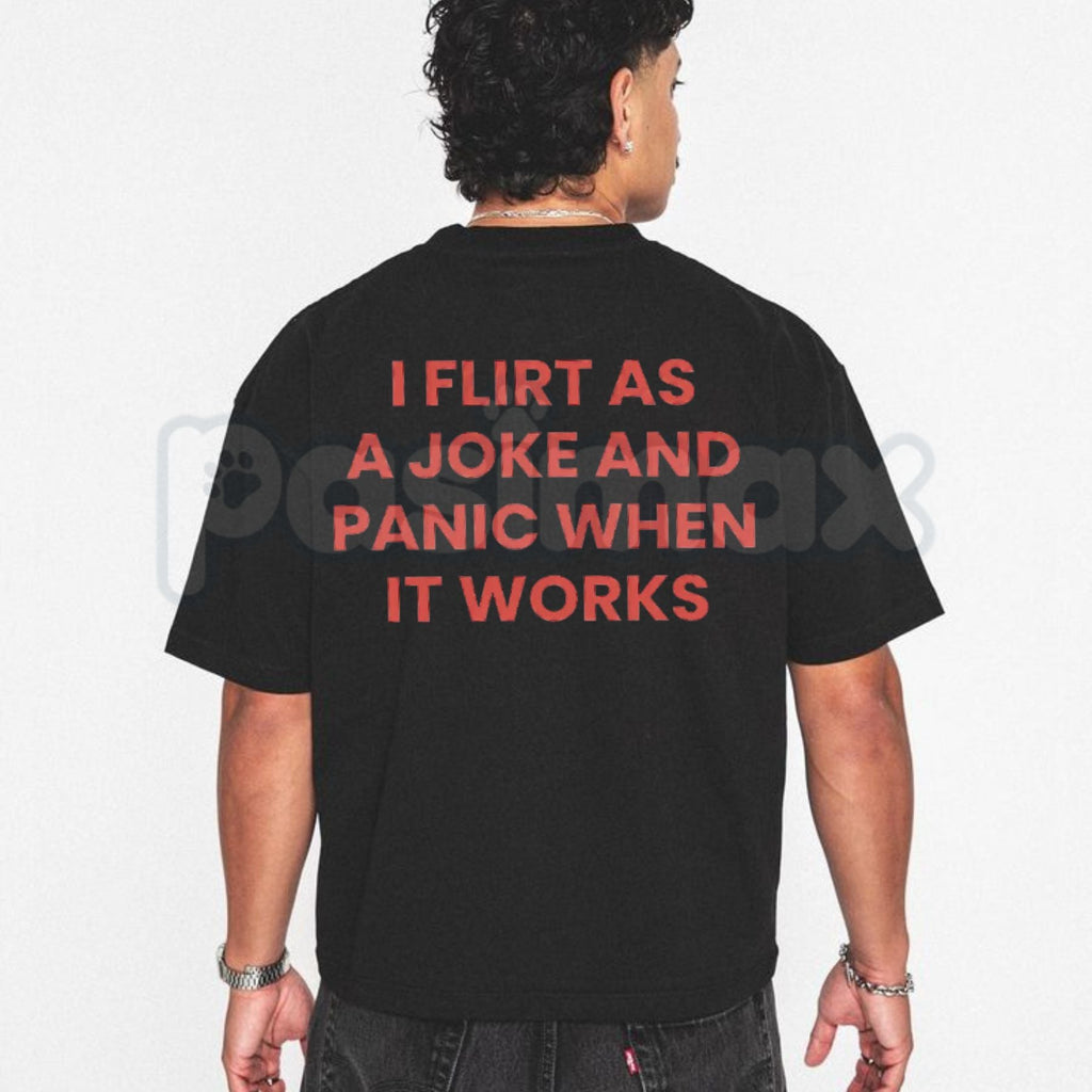 "I Flirt As A Joke" Funny T-Shirt – Sarcastic Social Anxiety Graphic Tee, Premium 100% Cotton Relatable Introvert Top, Soft Lived-In Heavyweight Panic Warning Shirt, Made in USA