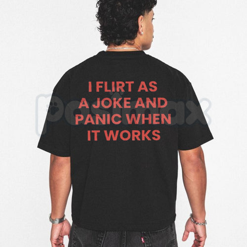 "I Flirt As A Joke" Funny T-Shirt – Sarcastic Social Anxiety Graphic Tee, Premium 100% Cotton Relatable Introvert Top, Soft Lived-In Heavyweight Panic Warning Shirt, Made in USA