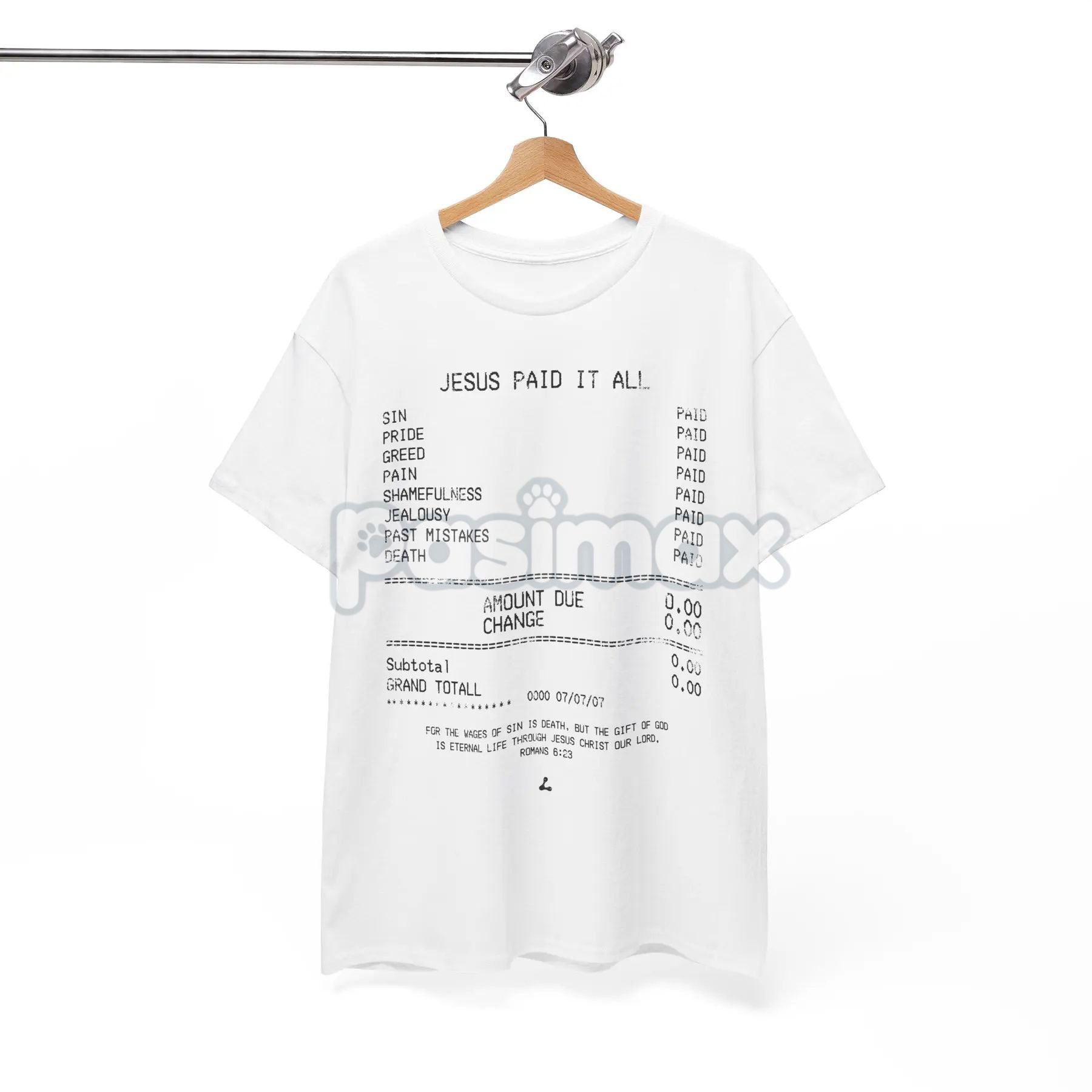 Pasimax "Jesus Paid It All" Classic Christian Tee — detail close-up