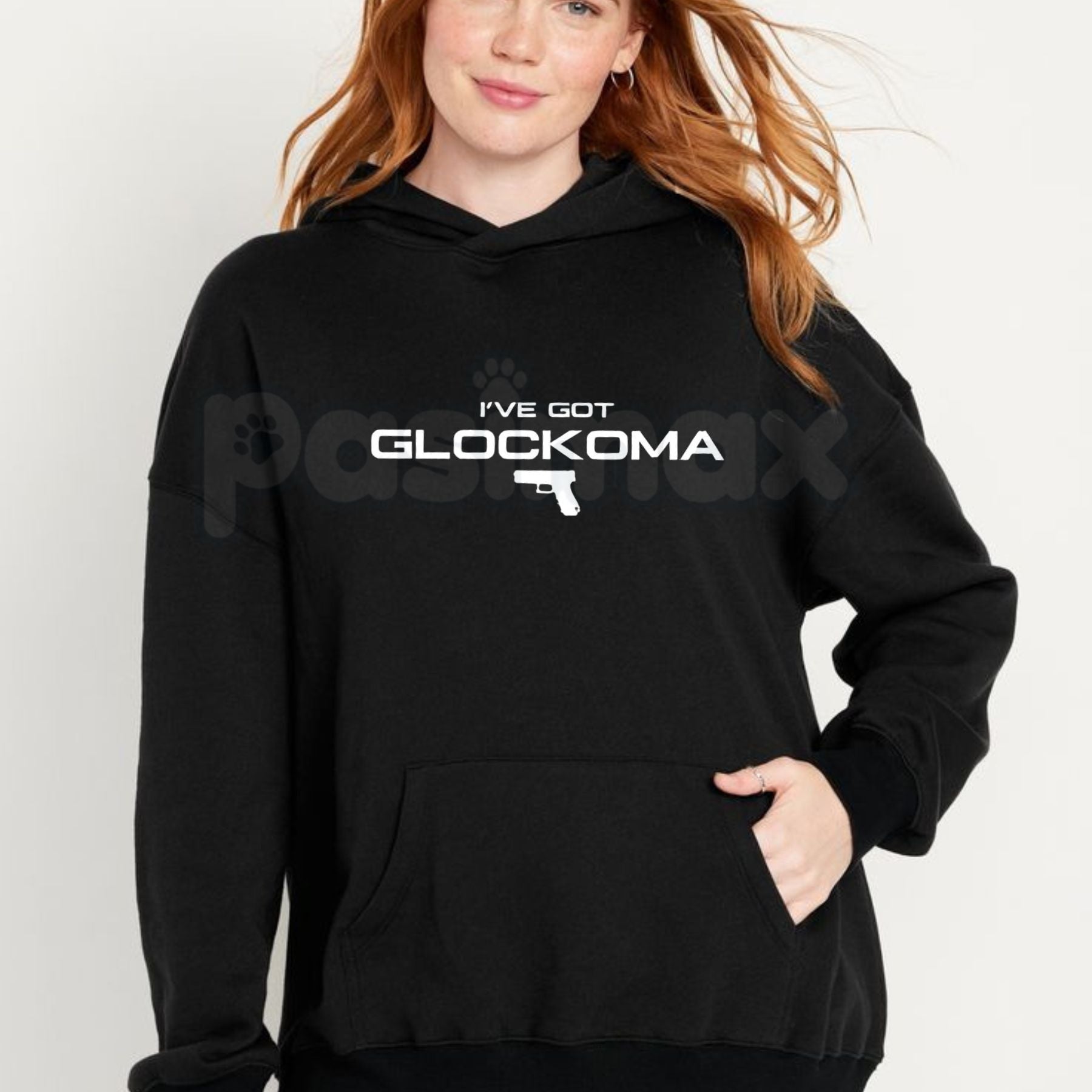 Pasimax "I've Got Glockoma" Hoodie – Funny Gun Humor Slogan Pullover, Tactical & Self-Defense Apparel, Unisex — detail close-