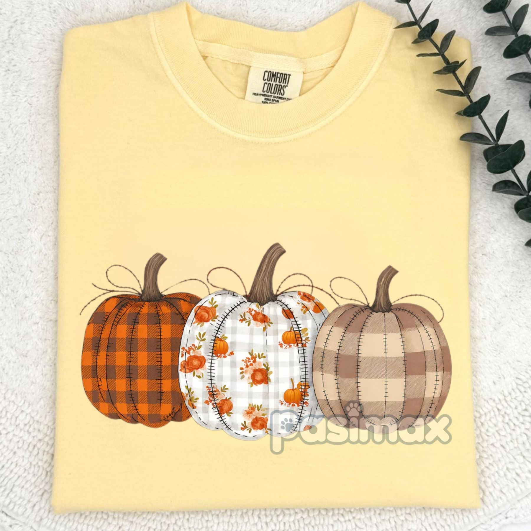 Pasimax Retro Fall Pumpkin Comfort Colors T-shirt — detail close-up