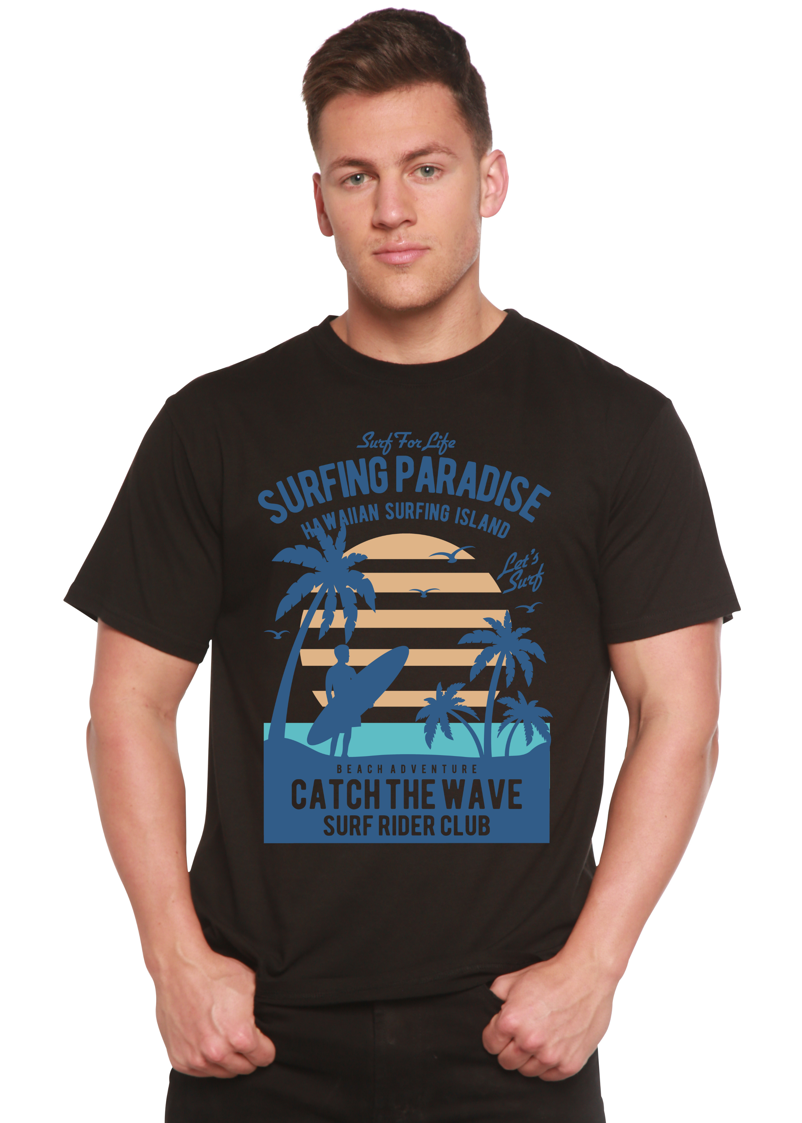 Spun Bamboo Surfing Paradis Spun Bamboo® Men's Bamboo Viscose/Organic Cotton Short Sleeve Graphic T-Shirt — alternative angle