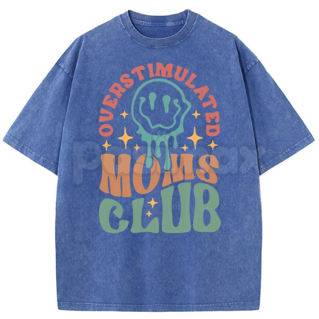 Pasimax Holafish Oversize Acid Wash Vintage “MOM’S Club” T-Shirt – Retro Aesthetic Graphic Streetwear — detail close-up