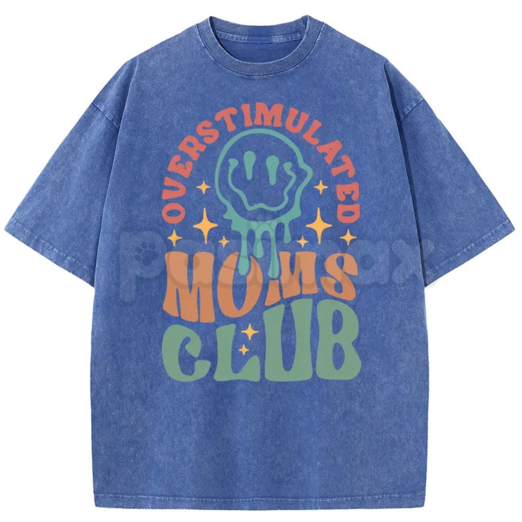 Pasimax Holafish Oversize Acid Wash Vintage “MOM’S Club” T-Shirt – Retro Aesthetic Graphic Streetwear — detail close-up