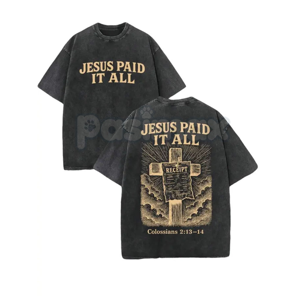 Pasimax "Jesus Paid It All" Double Sided T-Shirt – 230GSM Pure Cotton, Vintage Washed Christian Tee — lifestyle context