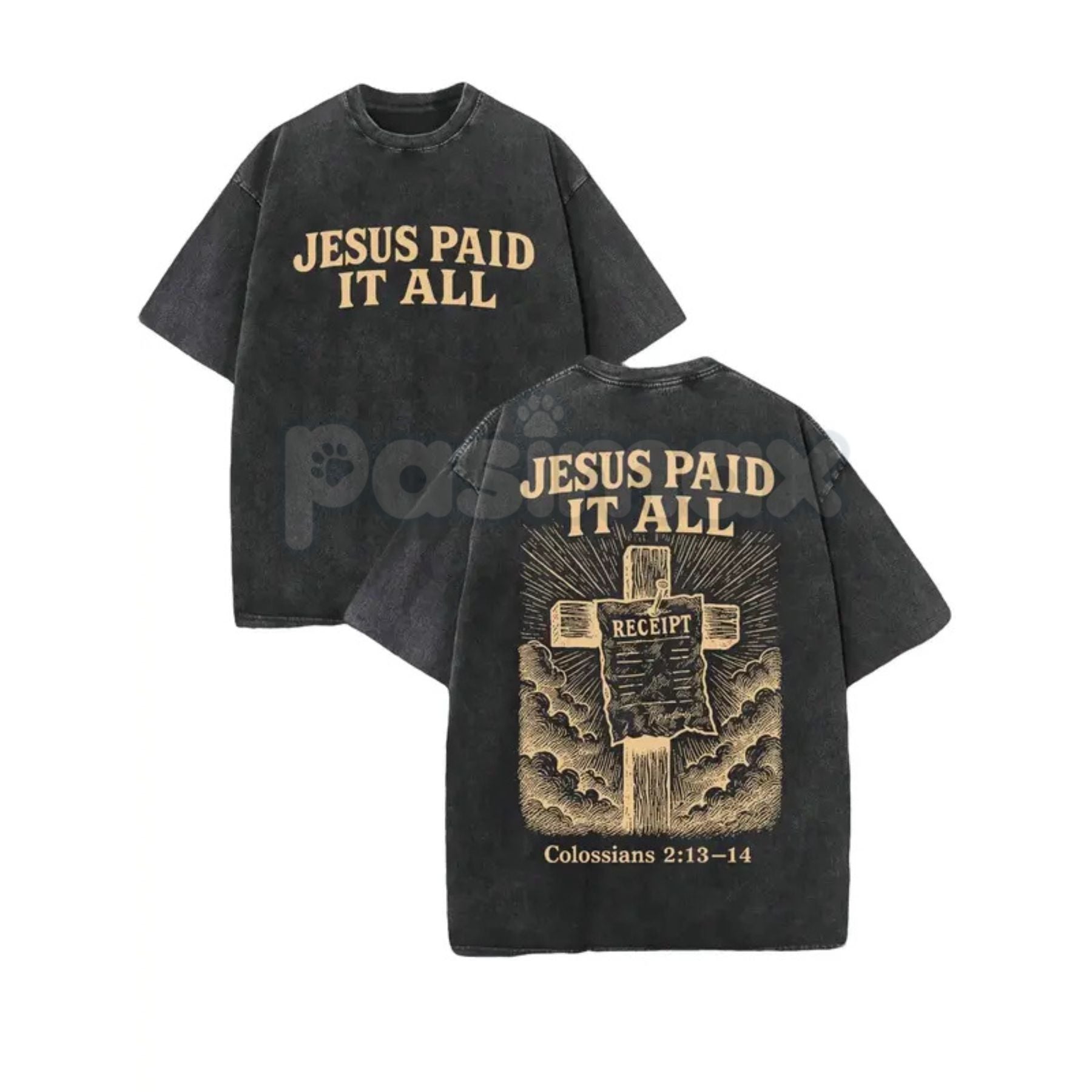 Pasimax "Jesus Paid It All" Double Sided T-Shirt – 230GSM Pure Cotton, Vintage Washed Christian Tee — lifestyle context