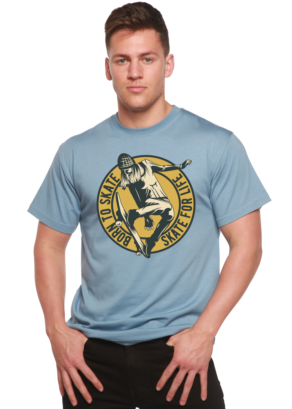 Spun Bamboo Skate For Life Men's Bamboo Viscose/Organic Cotton Short Sleeve Graphic T-Shirt — detail close-up