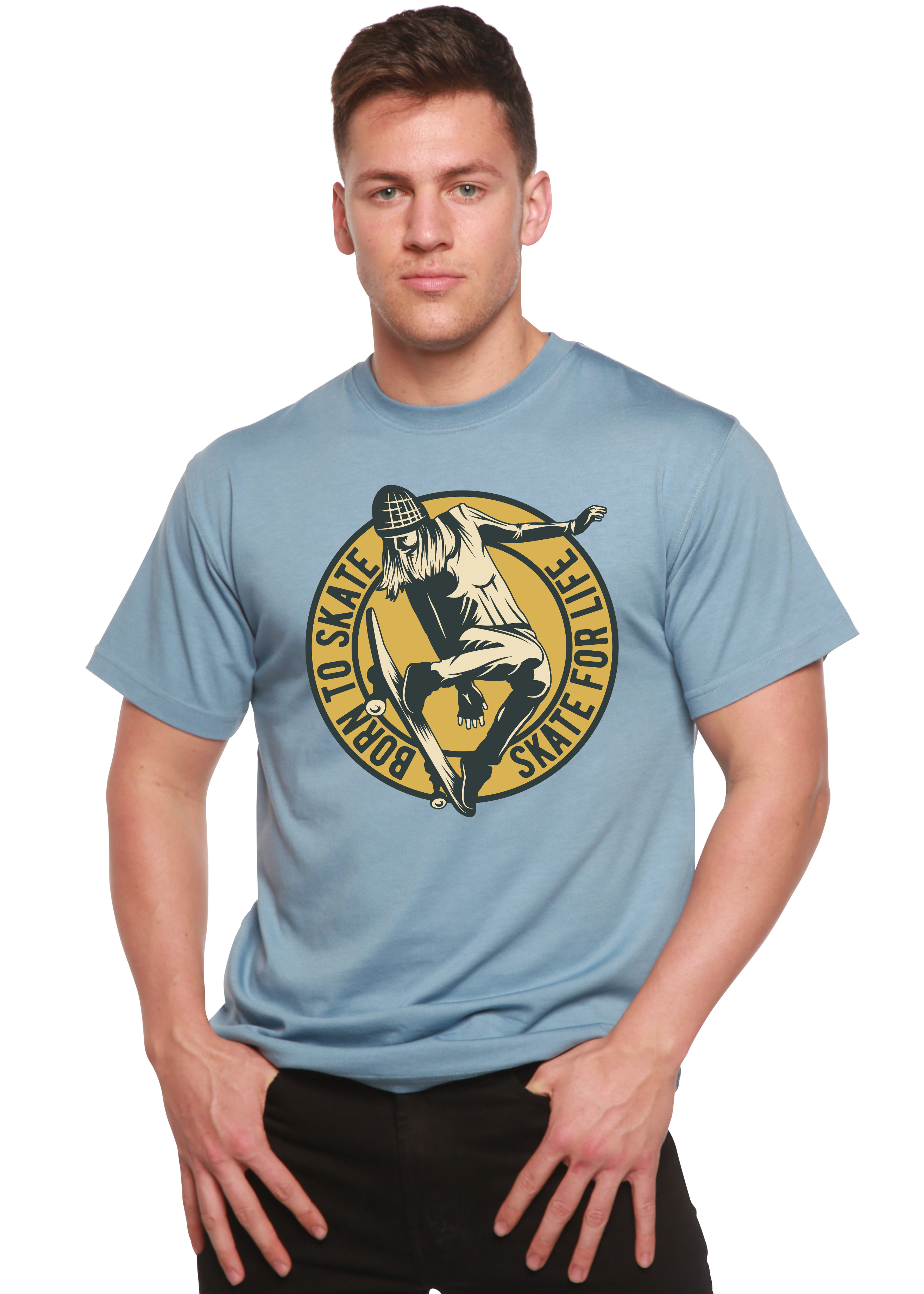Spun Bamboo Skate For Life Men's Bamboo Viscose/Organic Cotton Short Sleeve Graphic T-Shirt — detail close-up