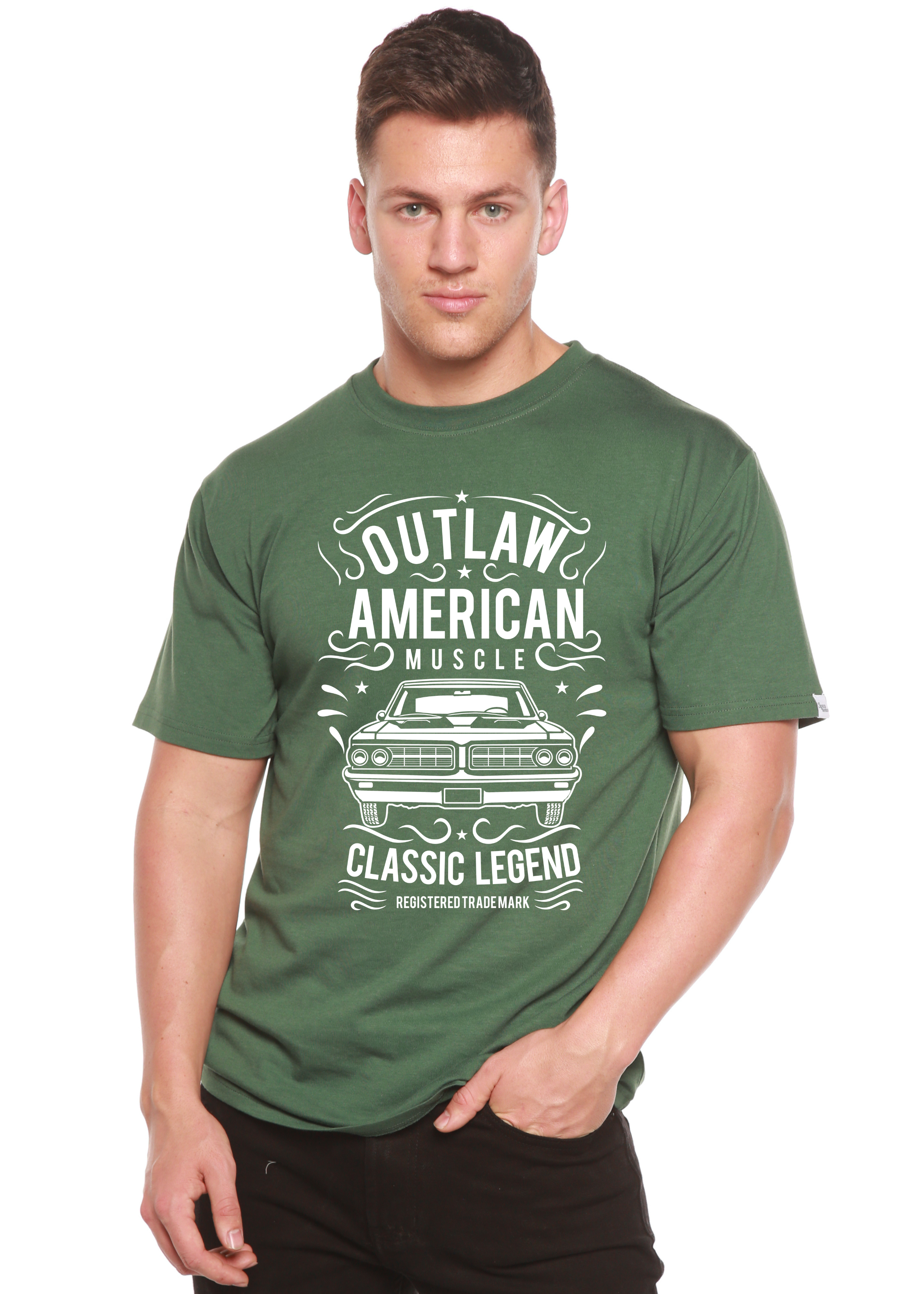 Spun Bamboo Outlaw American Muscle Spun Bamboo® Men's Bamboo Viscose/Organic Cotton Short Sleeve Graphic T-Shirt — detail clo