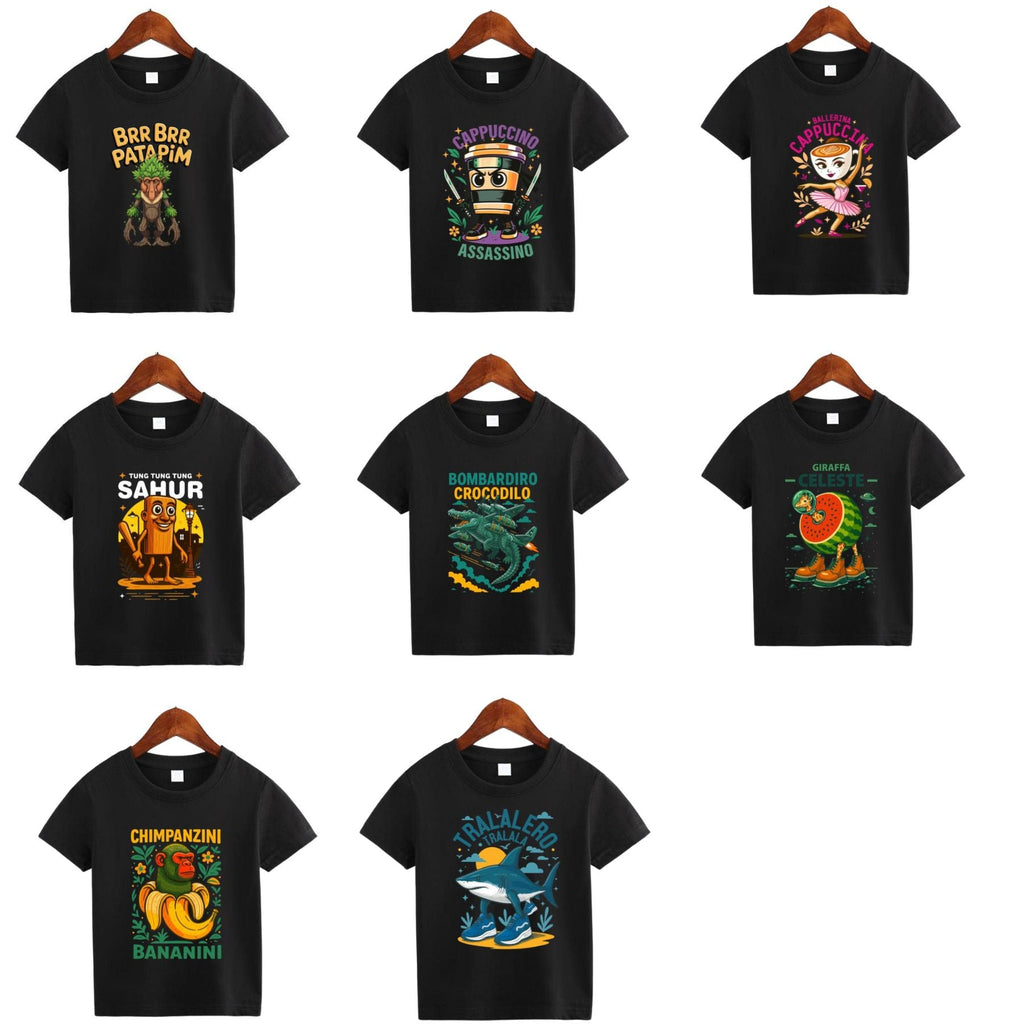 Pasimax Italian Meme Character T-Shirt for Kids — detail close-up