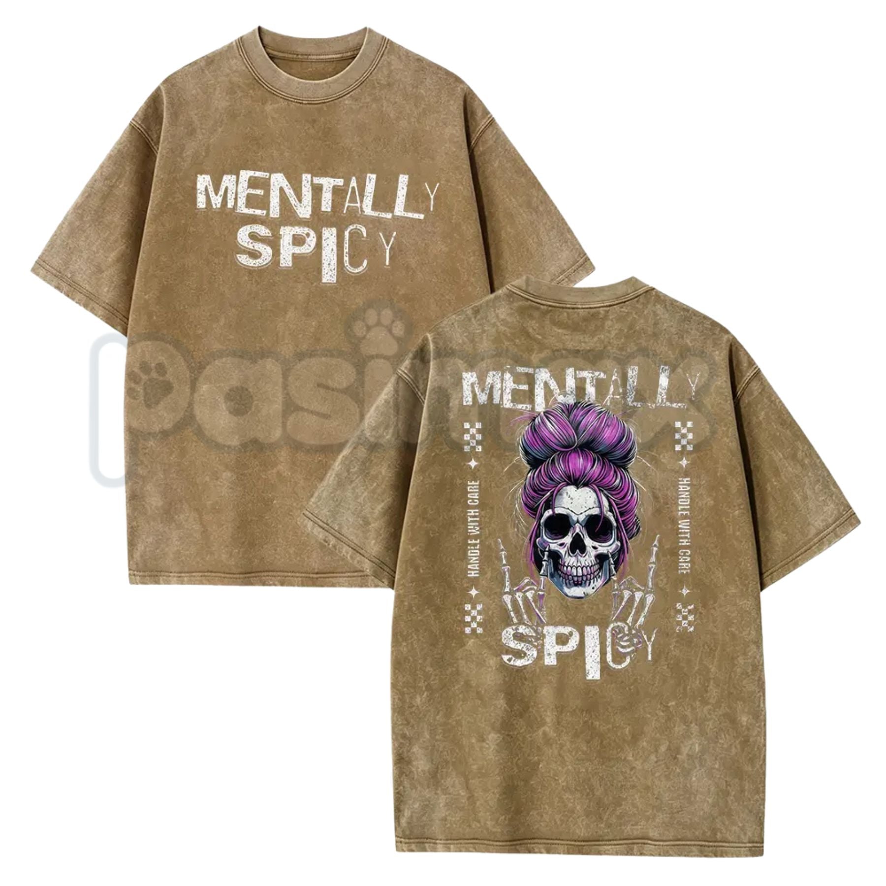 Spicy Brain Skull T-Shirt – Funny Neurospicy Mental Health Graphic Tee, Vintage Washed Edgy Skeleton Lightweight Cotton Meme Top