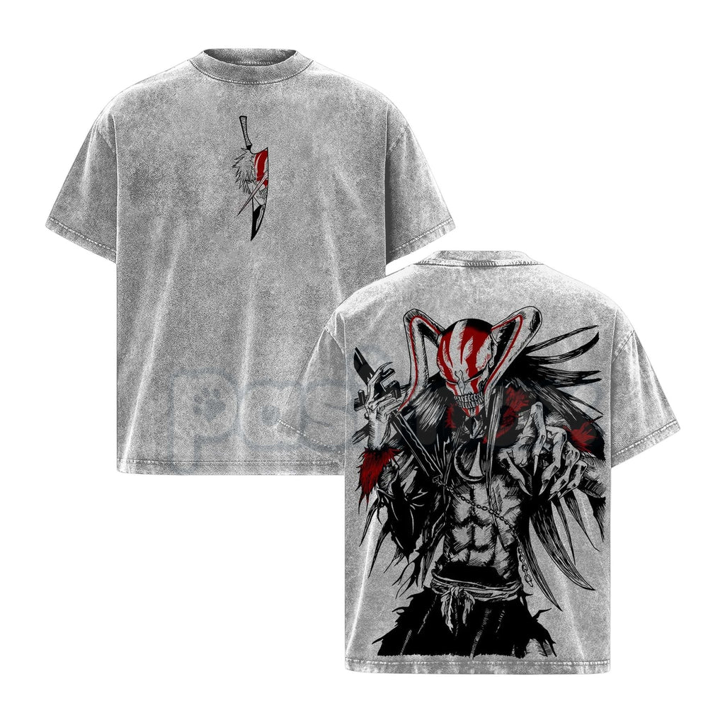 Pasimax Ichigo Hollow Vintage Washed T-Shirt – Bleach Manga Character Graphic Tee, Retro Oversized Anime Streetwear — detail 