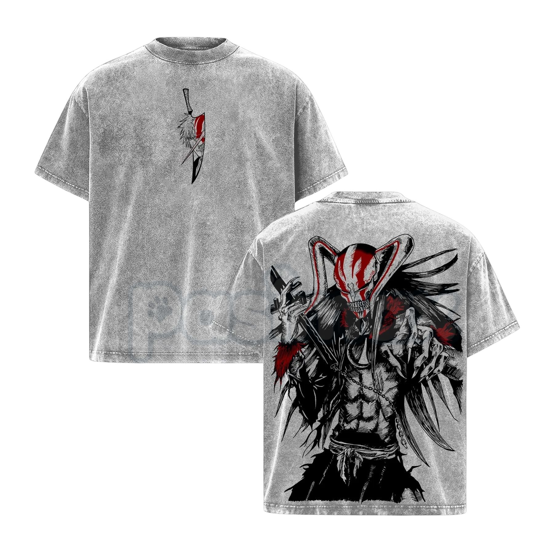 Pasimax Ichigo Hollow Vintage Washed T-Shirt – Bleach Manga Character Graphic Tee, Retro Oversized Anime Streetwear — detail 