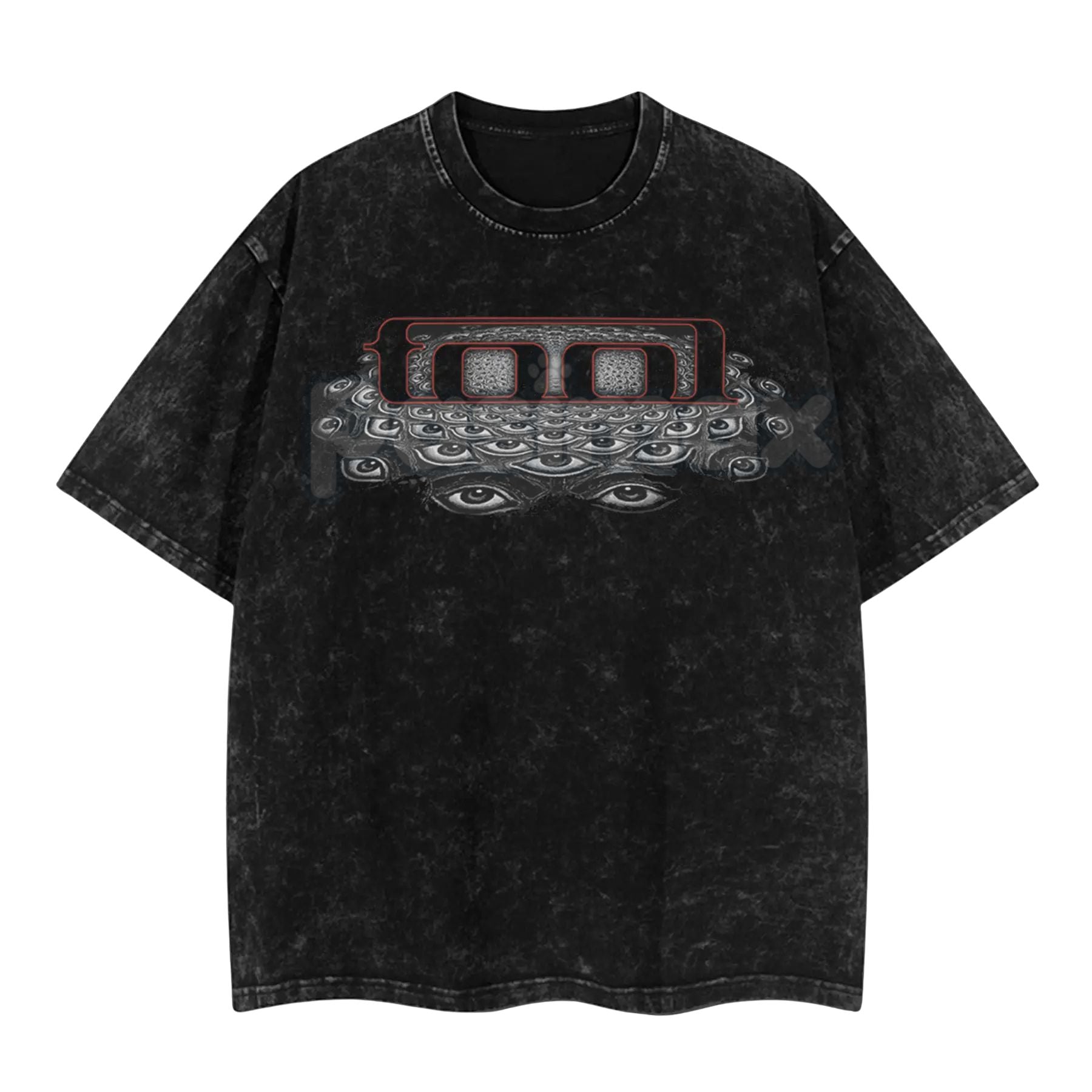 Pasimax Tool Band 'Convex Spectre' Retro Unisex Acid Washed T-Shirt – Vintage Rock Band Graphic Tee — detail close-up