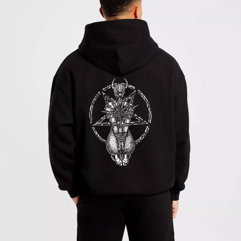 Pasimax Goat Skull Pentagram Occult Hoodie — detail close-up